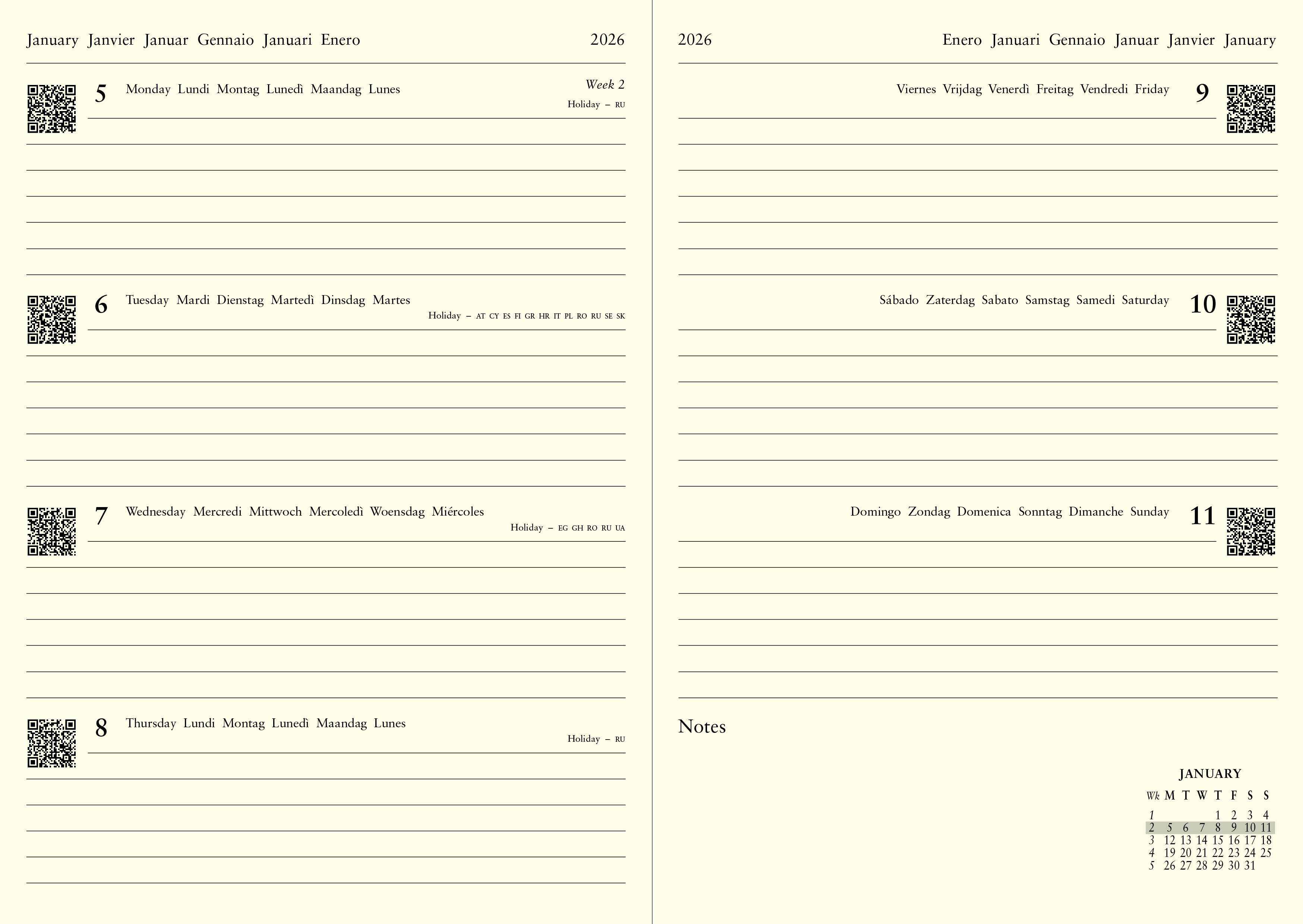 Letts Agenda 2026 Lecassa A5 - 1week/2pag Internationaal assorti - per stuk