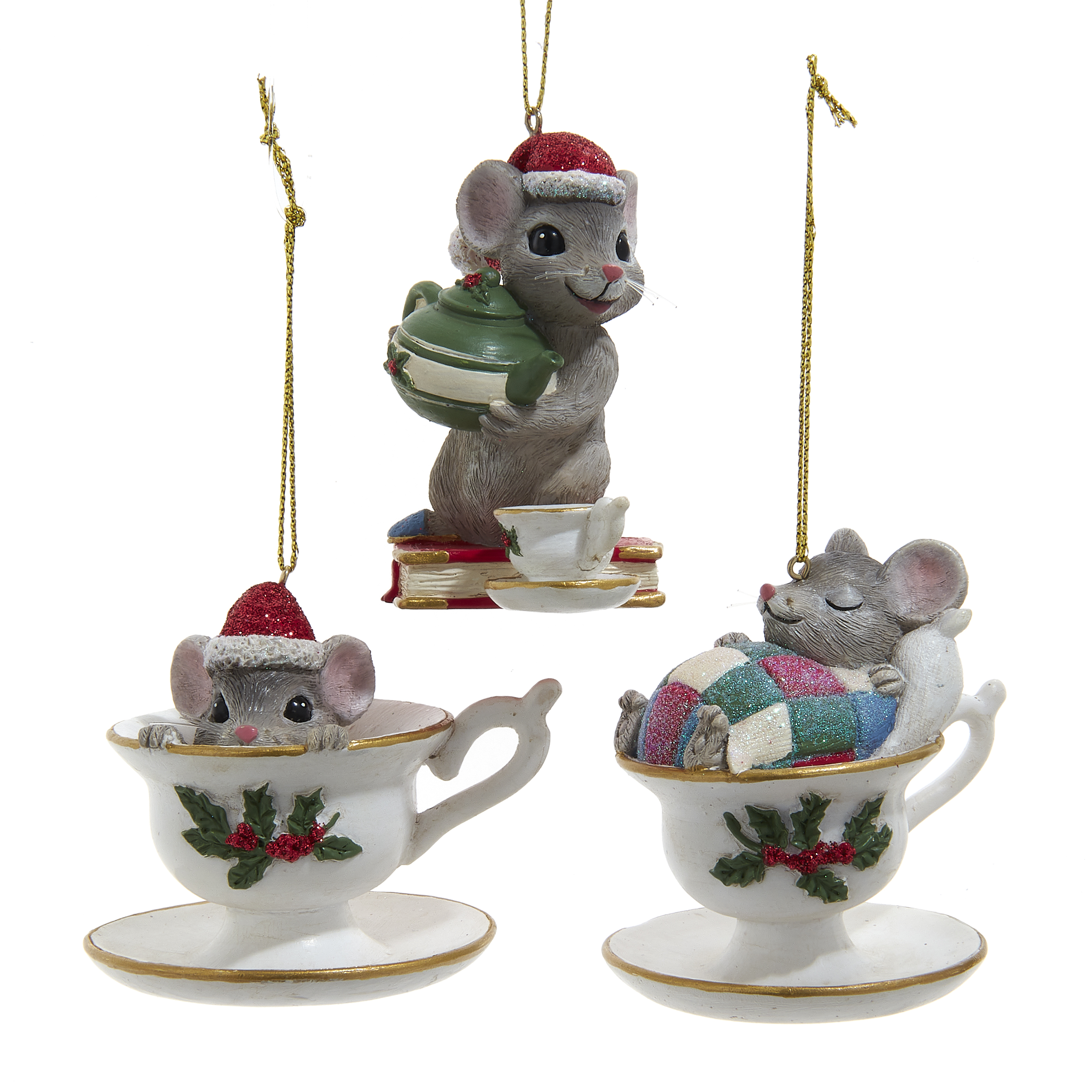 Boomhanger Muis met Kerstmuts - assorti - prijs per stuk