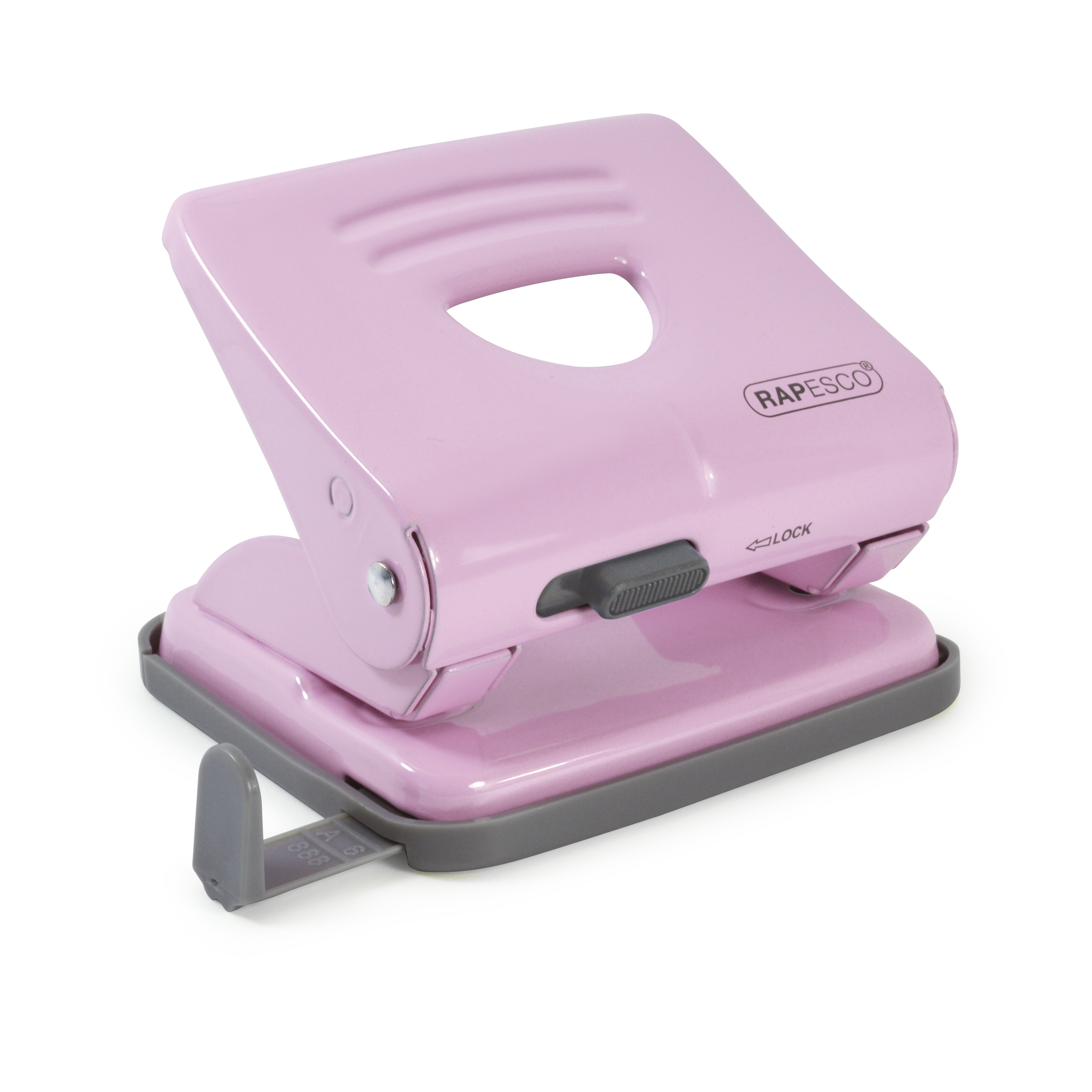 Rapesco Perforator 825 Lichtroze met Vergrendelbare Greep en Papieraanleg