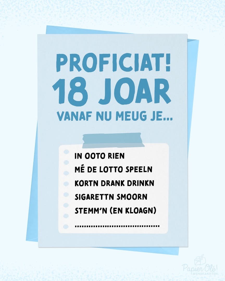 Papier Olé Wenskaart Proficiat 18 joar!
