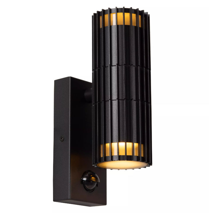 Lucide Timbala Wandspot Buiten Dubbel met Sensor Zwart 2x GU10 IP44 Essential