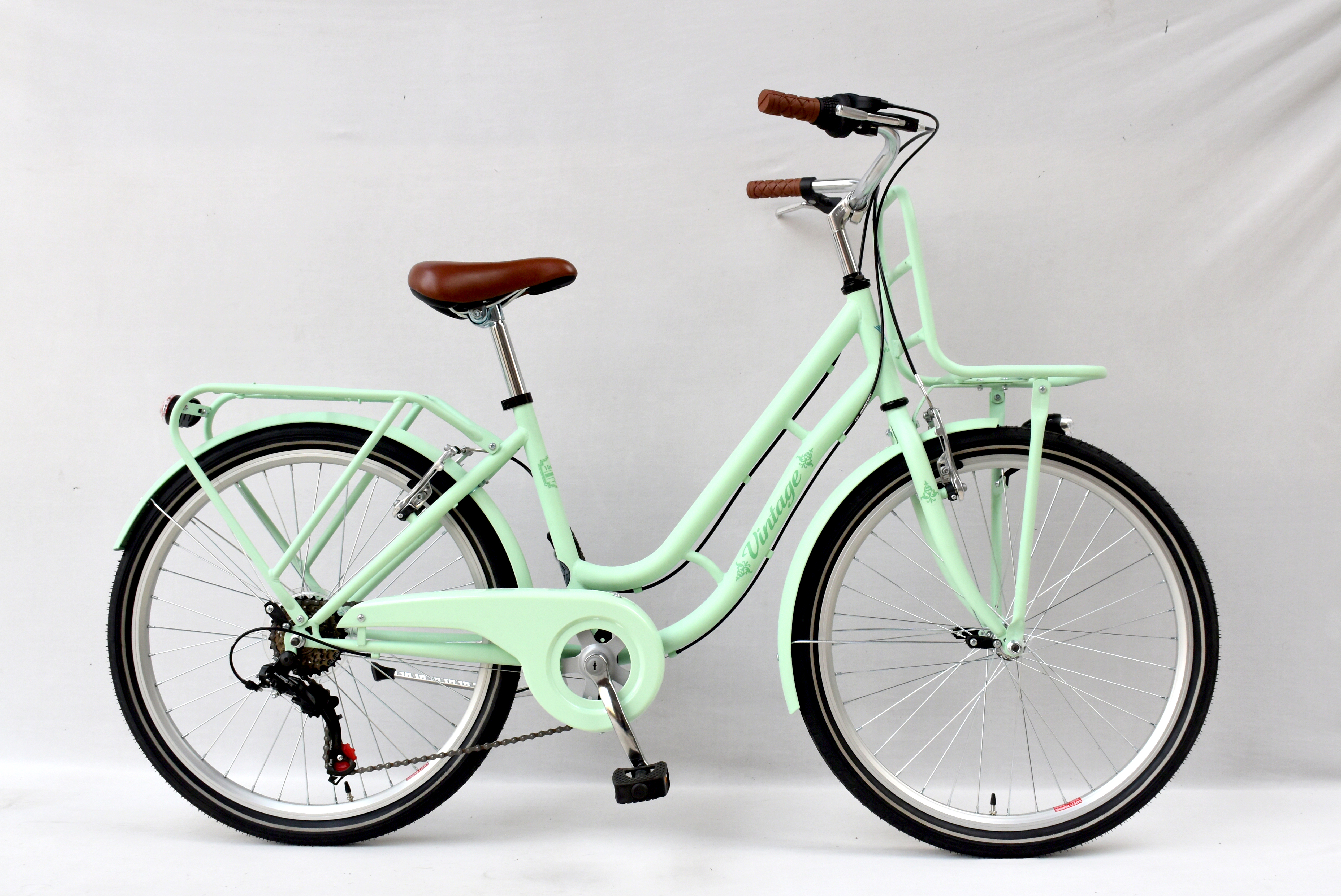 Vintage Kinderfiets 24" Mat Groen met Voordrager