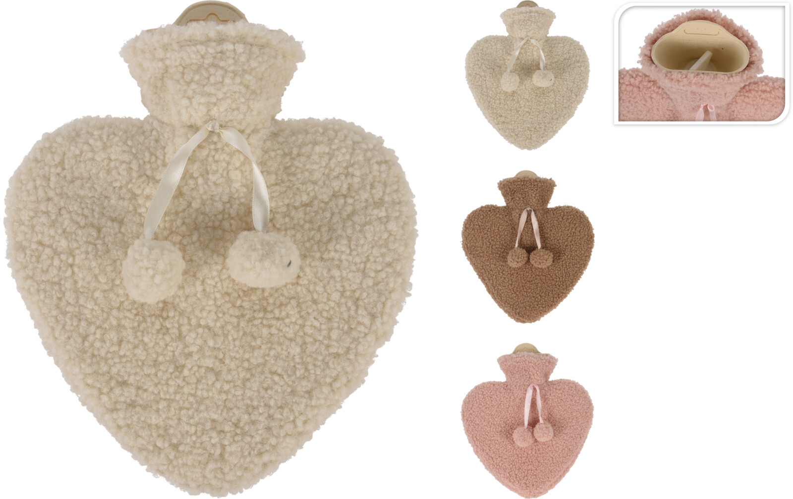 Warmwaterkruik Teddy Fleece 1 l Beige/Roze/Creme - 23x26 cm - assorti