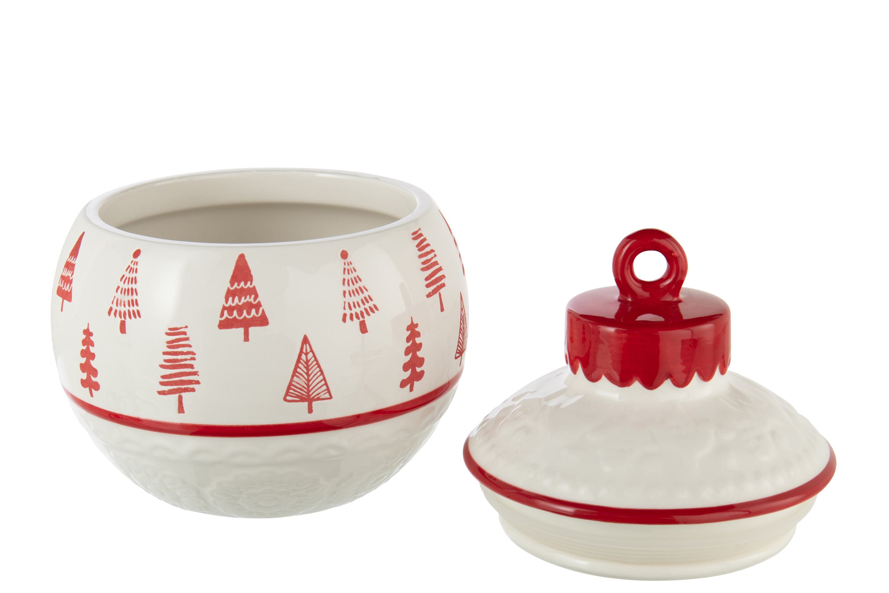 J-Line Voorraadpot Kerstbal Wit/Rood 16x20 cm