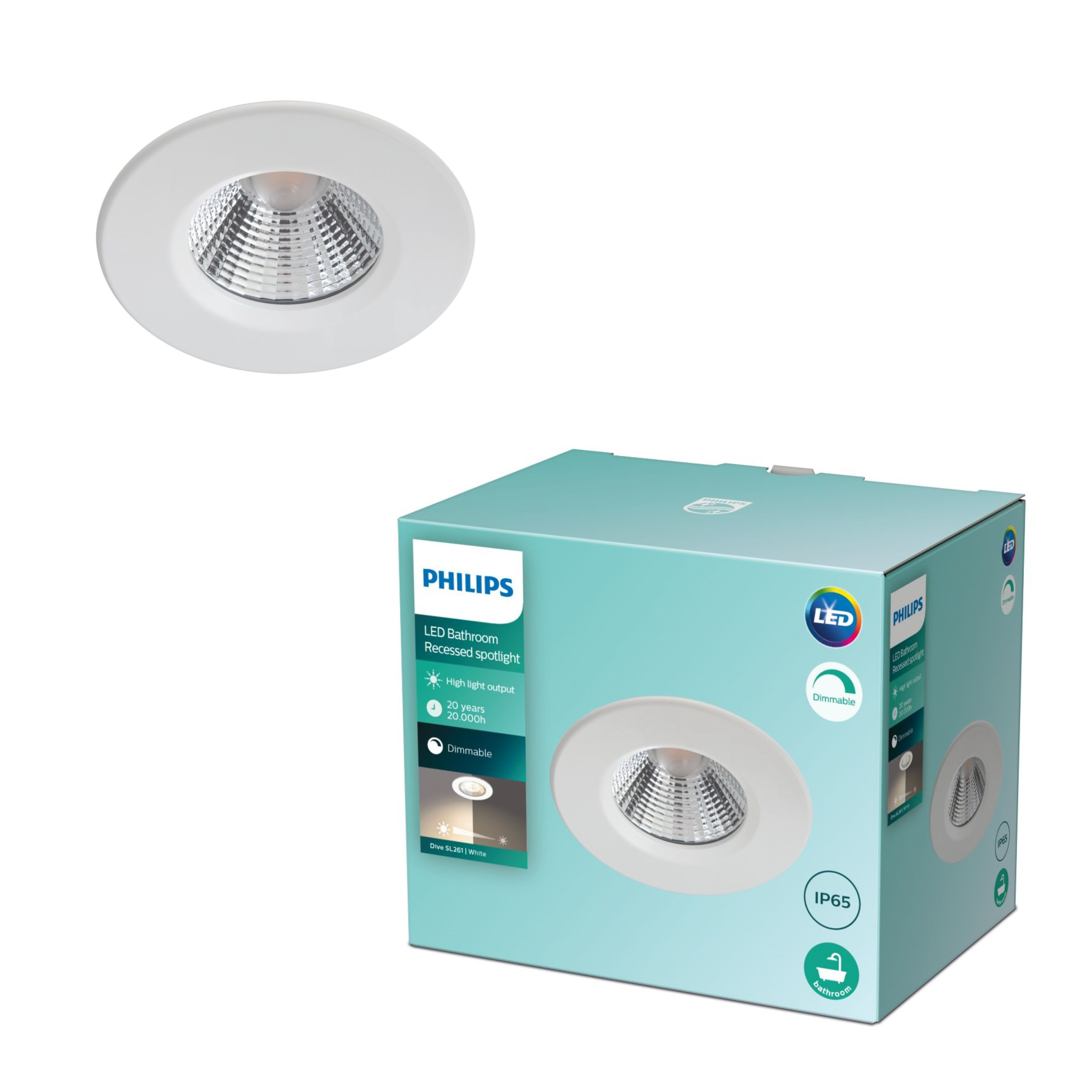 Philips Inbouwspot Dive SL261 Wit 85 mm GU10 5.5W Dimbaar IP20 Badkamer