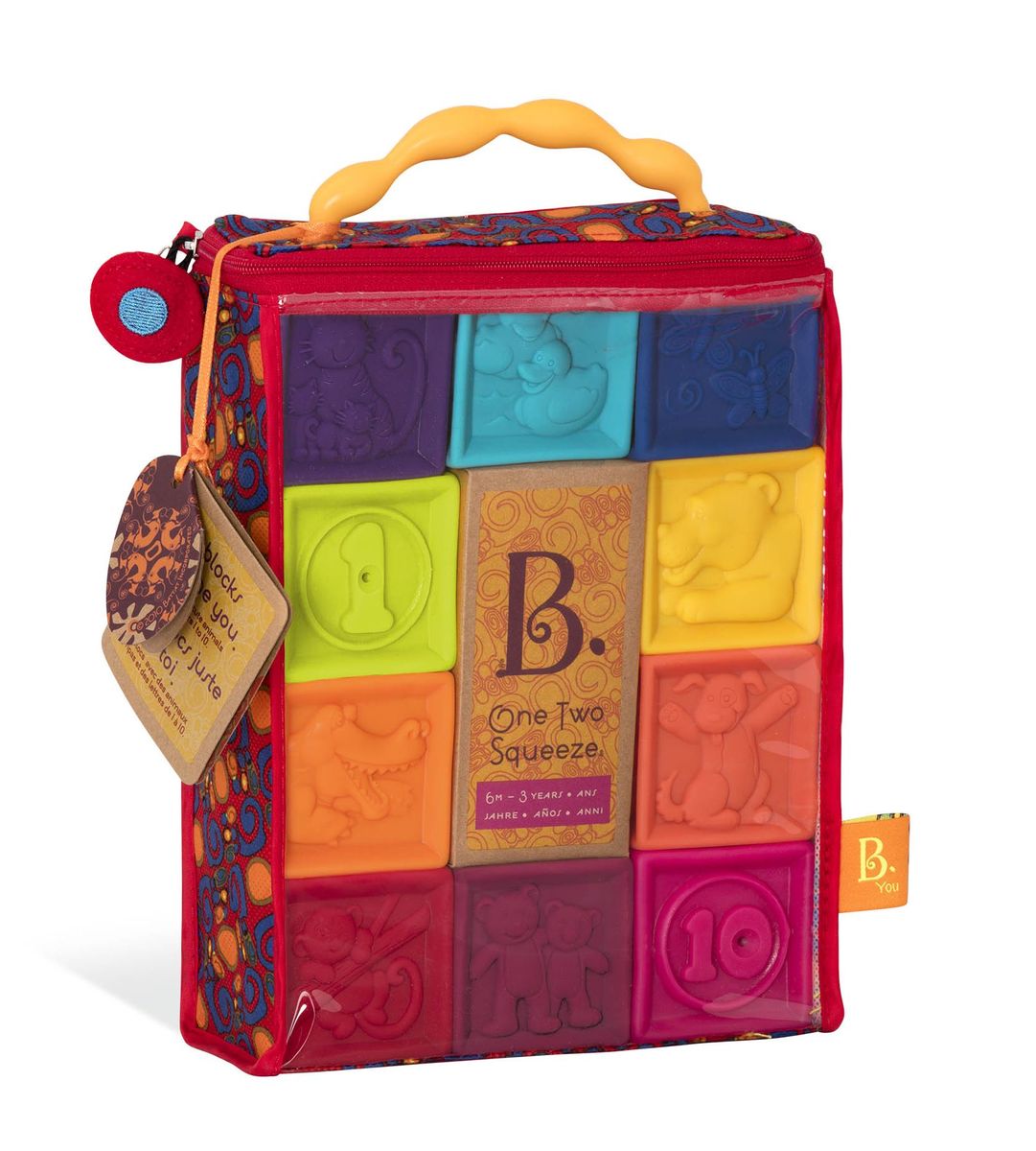B.Toys One Two Squeeze, 10 zachte blokken met nummers en motieven