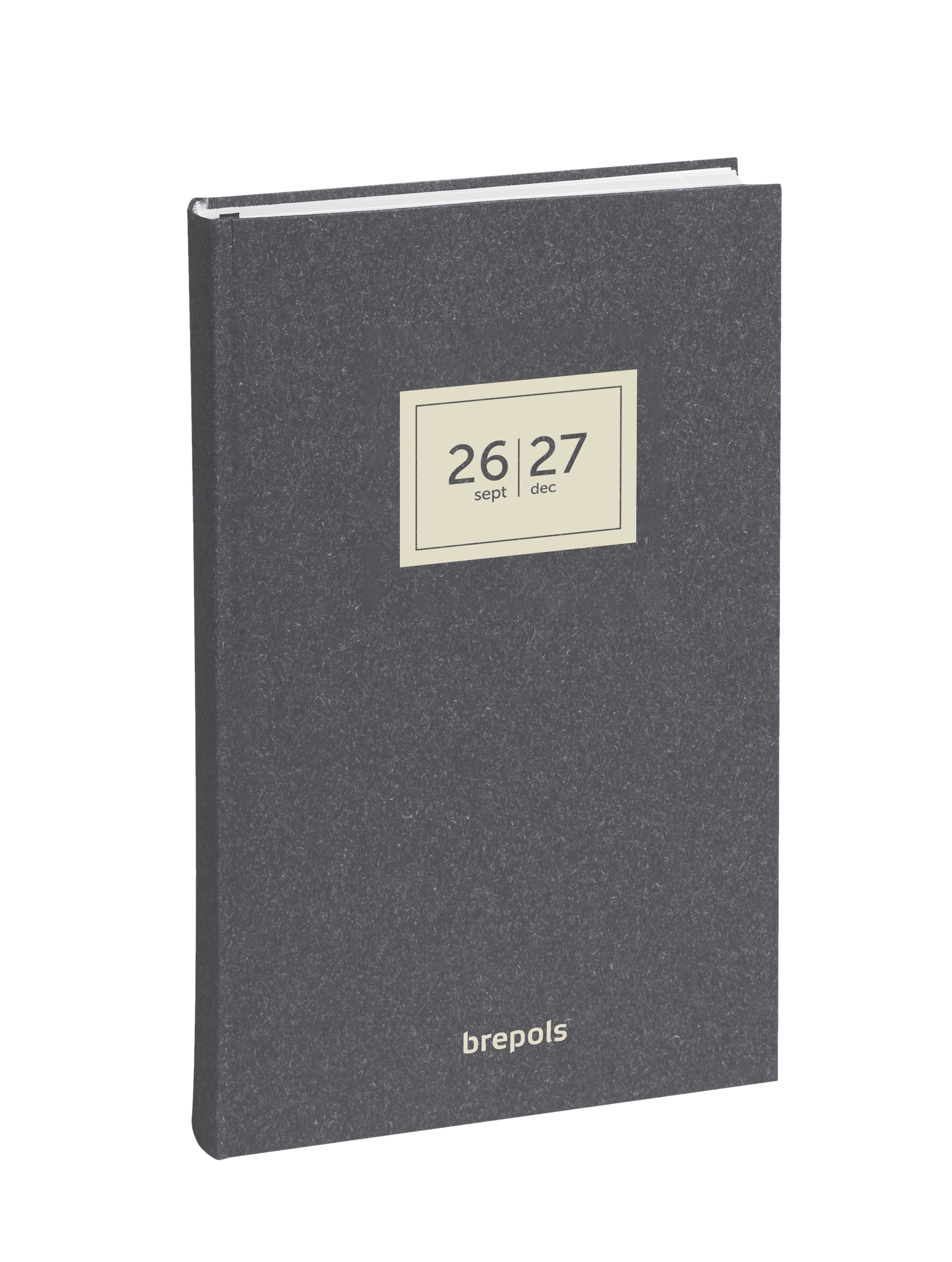 Brepols 16M Agenda 2026-27 Saturnus Essenz 1dag/pag Antraciet Genaaid 13.3x20.8 cm