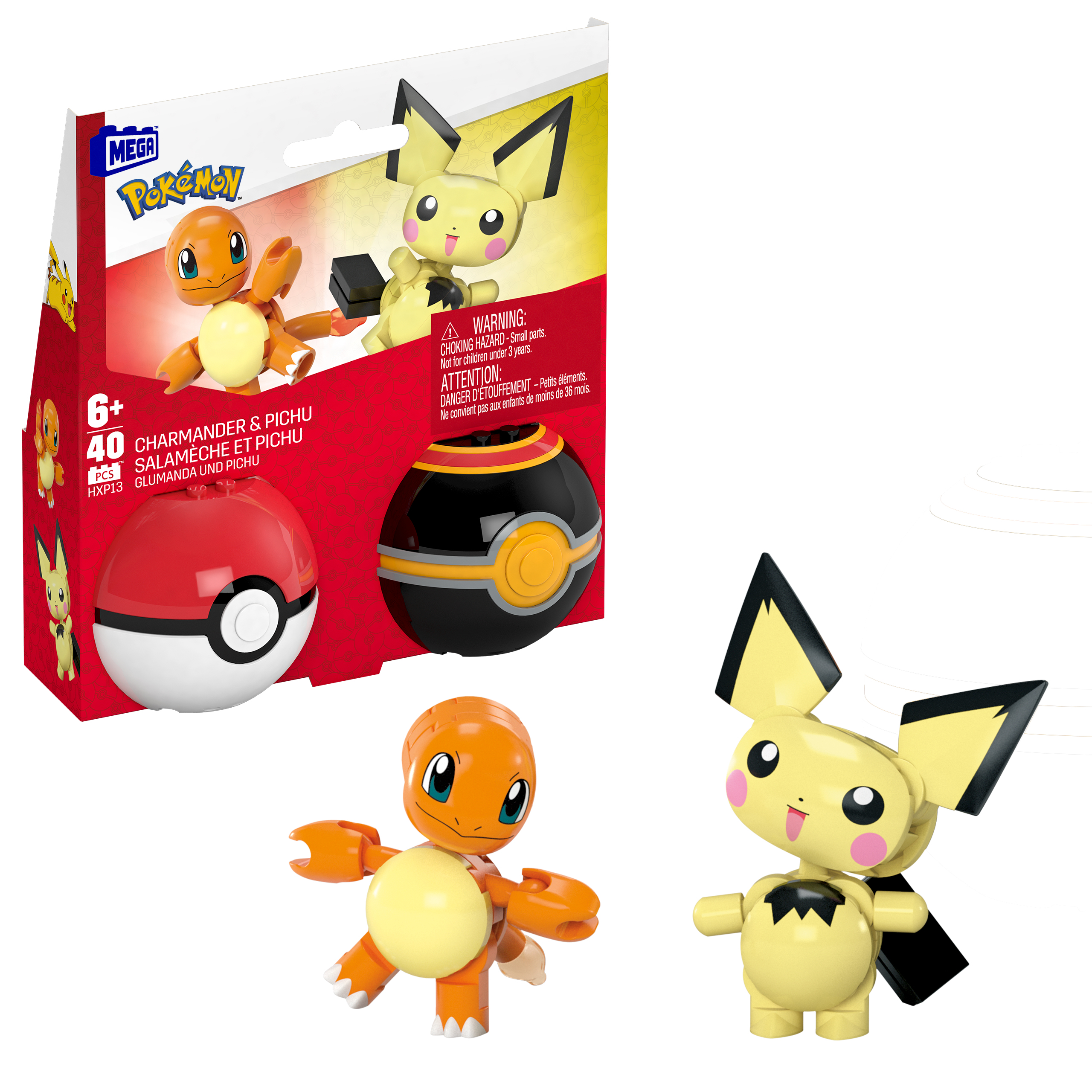 Mega Construx Pokemon, Pokeball 2 pack, Charmander & Pichu