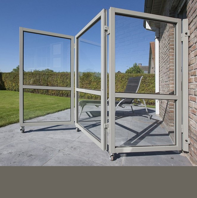 Therma Accordeon glazen windscherm met 3 panelen - Kwartsgrijs alu frame