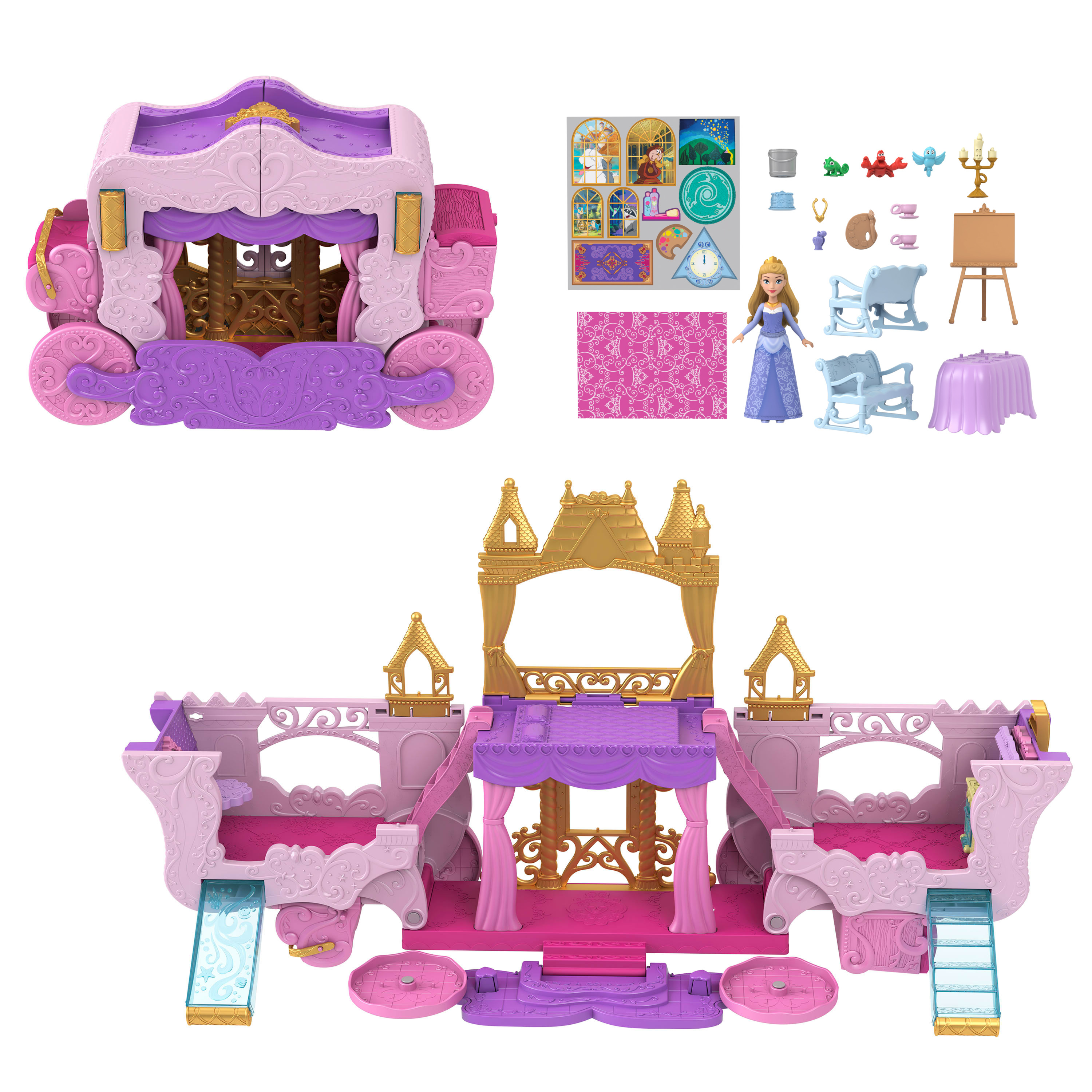 Disney Princess Koets omvouwbaar tot kasteel met pop Aurora