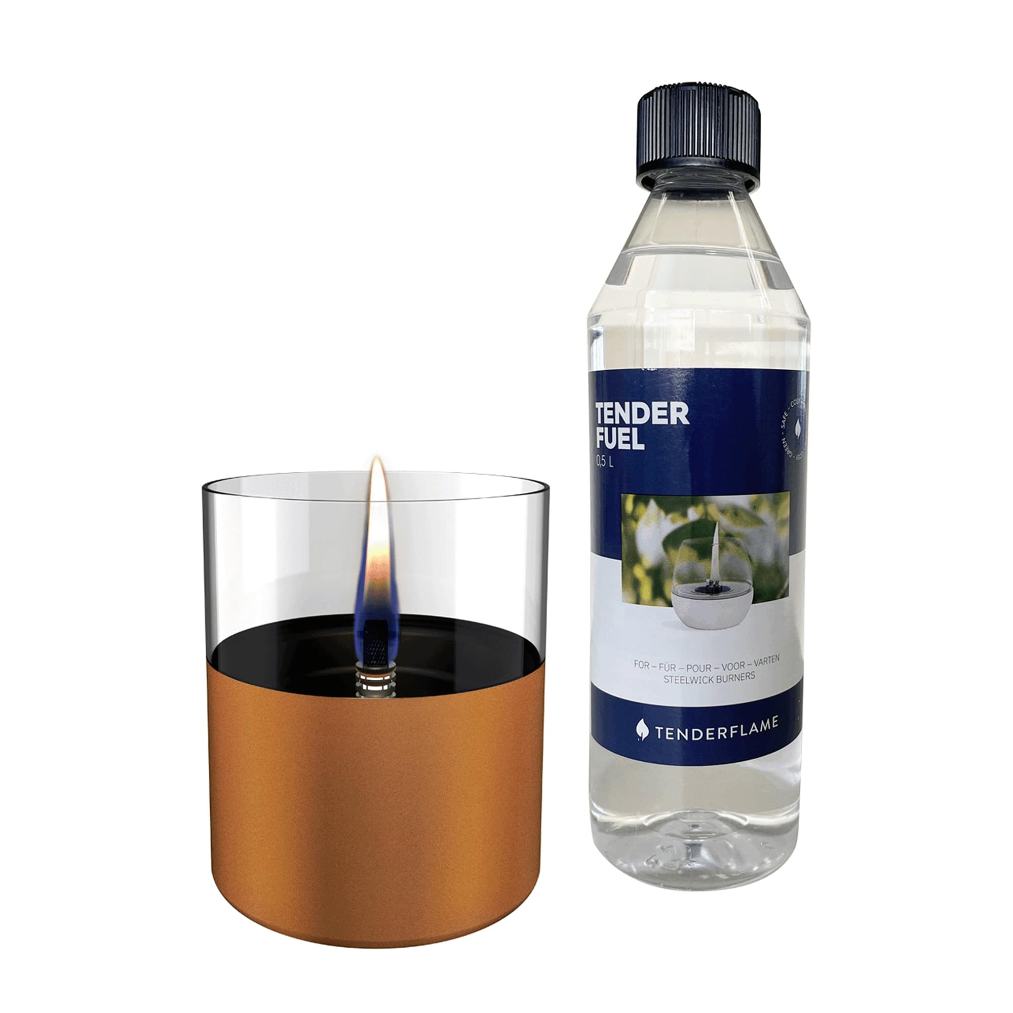 Tenderflame Set Oliekaars Lilly 10 Koper & 500ml Tenderfuel Navulolie - Glas - 8 Branduren - 300ml - 10x10.5 cm