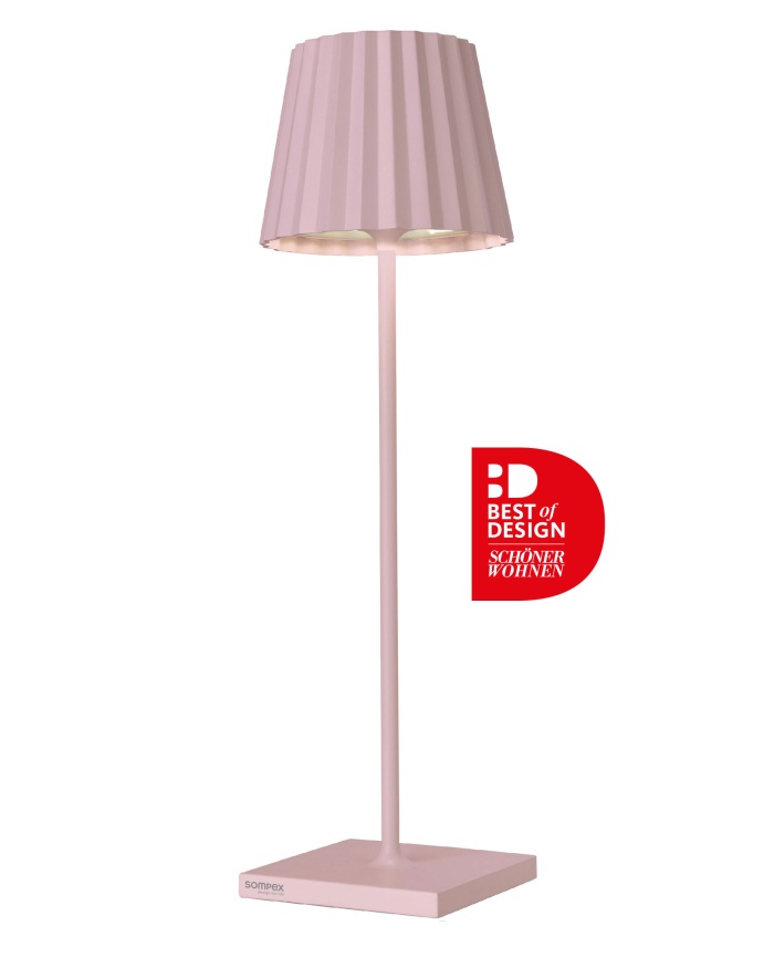 Sompex LED Tafellamp Troll 2.0 Pink - 11x38 cm - Aluminium - Oplaadbaar (incl. Oplaadstation) - 2.4 W - voor Binnen en Buiten