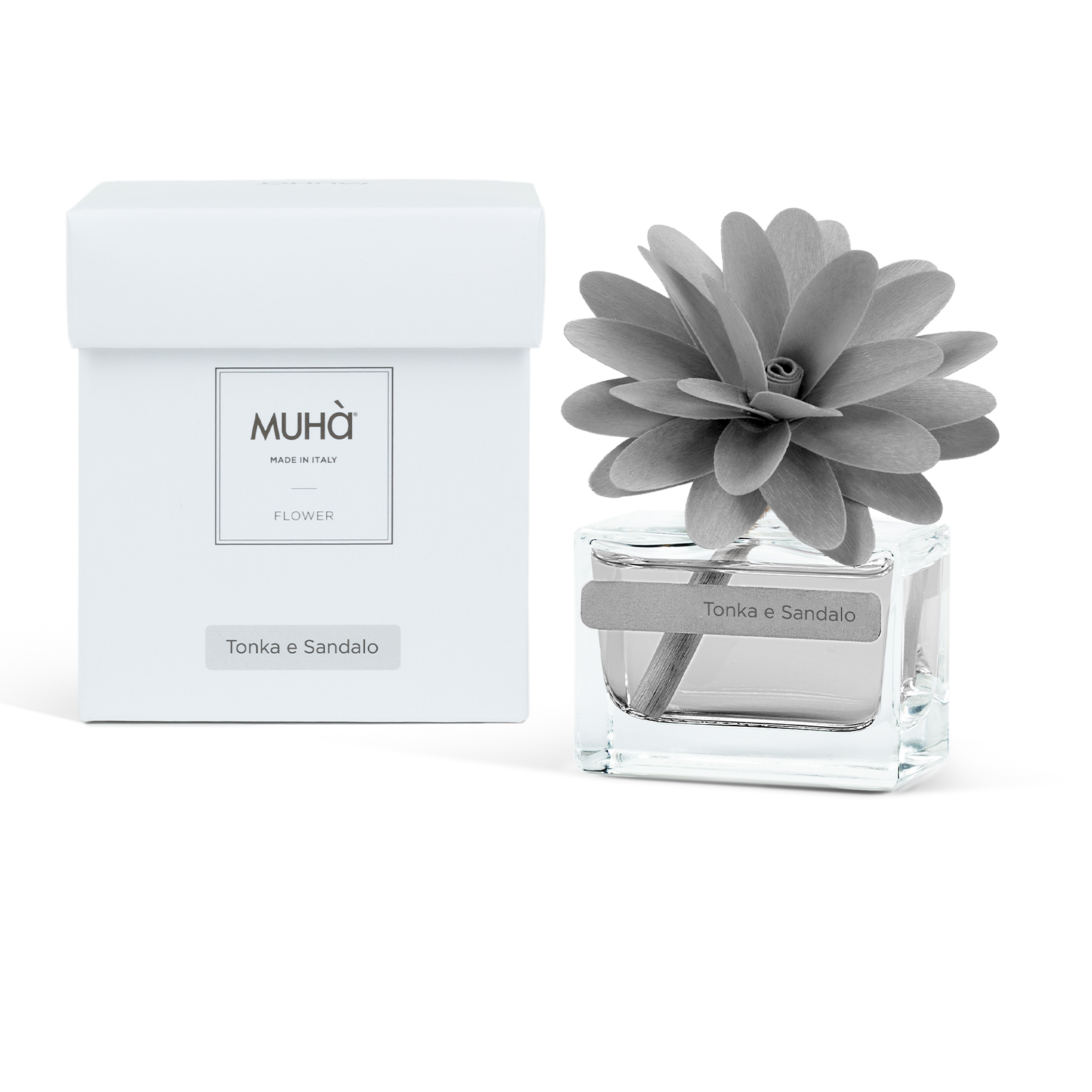 Muhà Geurdiffuser Flower Dark Grey 30ml - Tonka & Sandalwood - Tonka e Sandalo