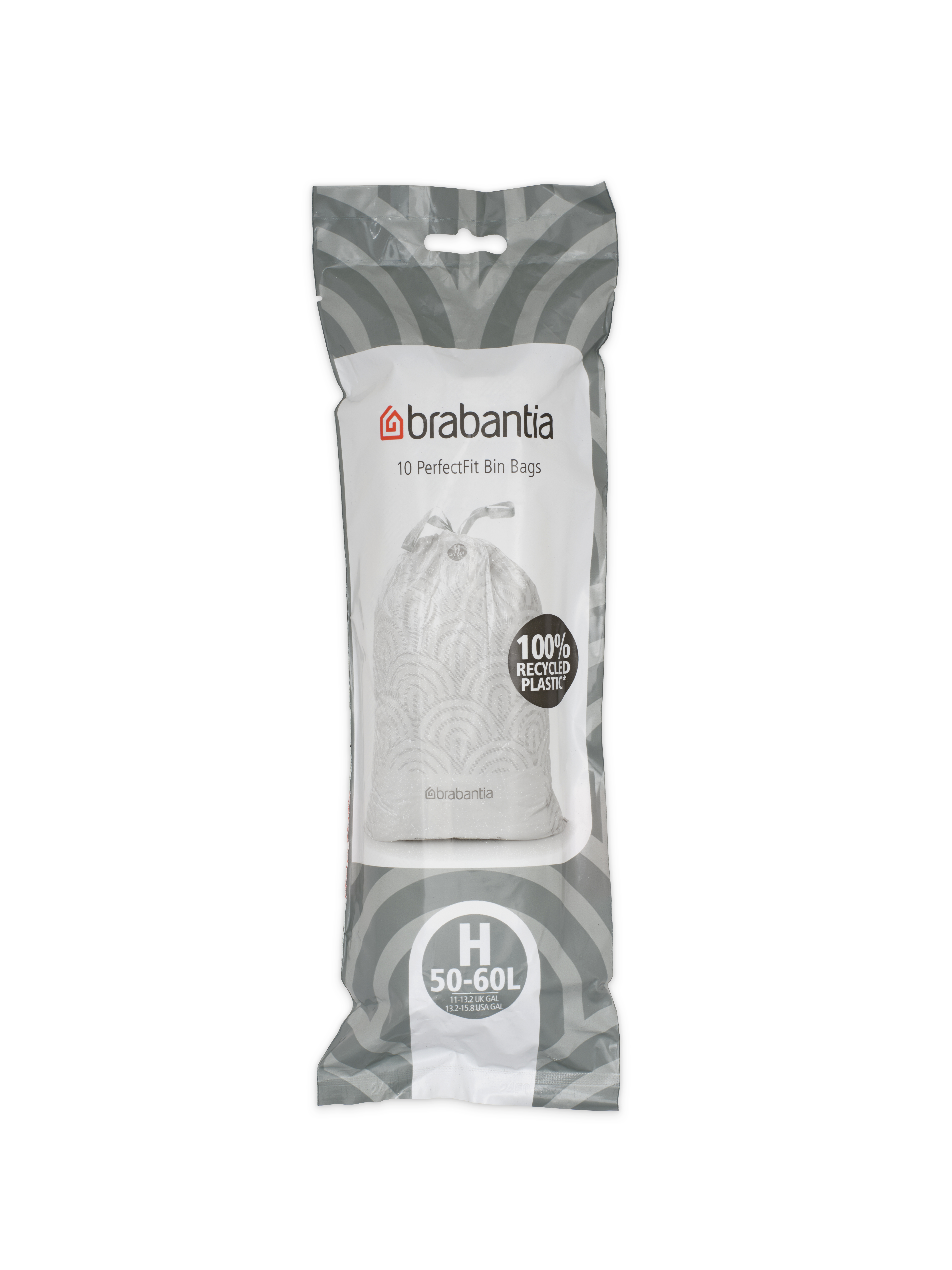 Brabantia Afvalzakken 50-60l Perfectfit Recycled Code H 10 stuks - met Trekbandsluiting - 100% Recycled