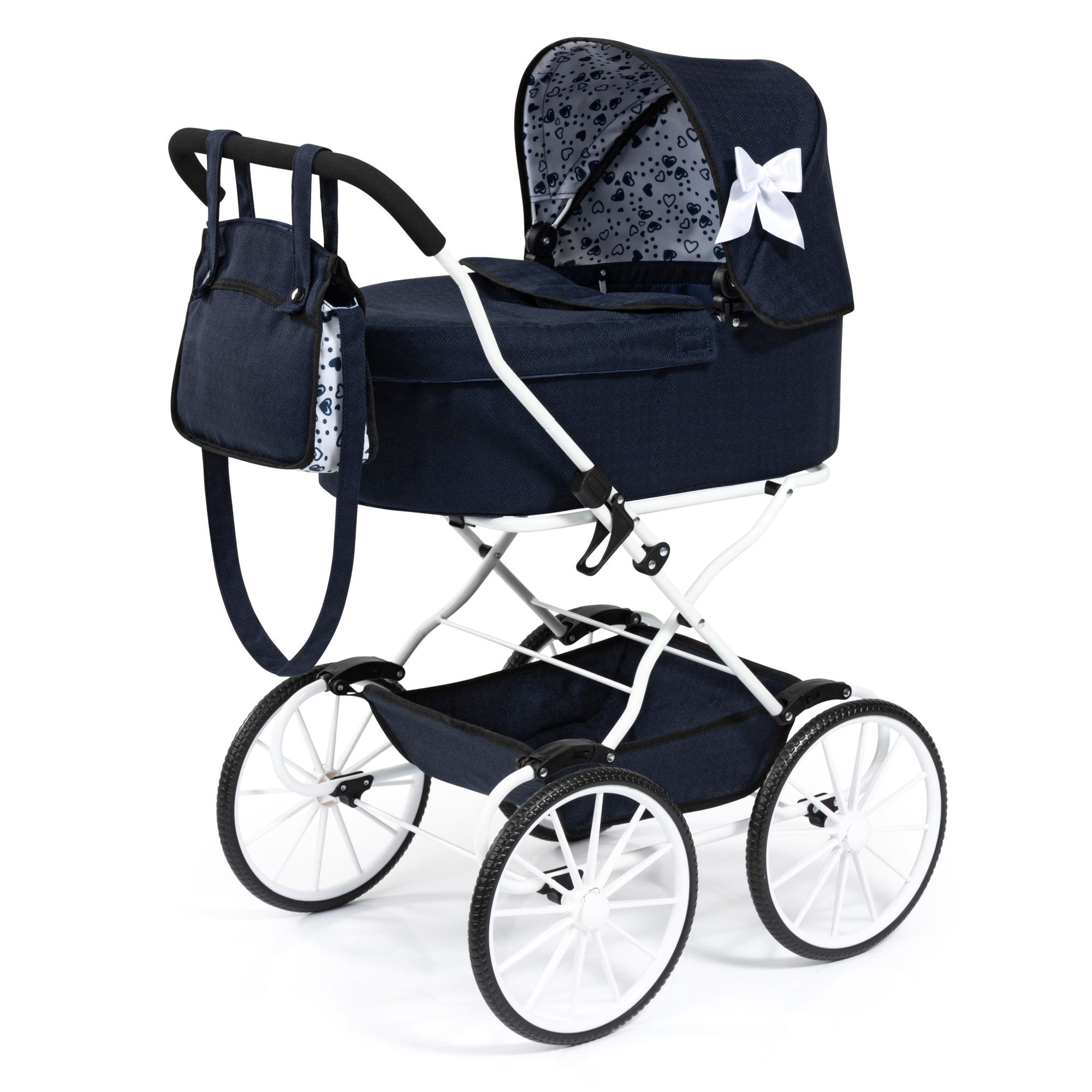 Retro Poppenwagen met luiertas Blauw