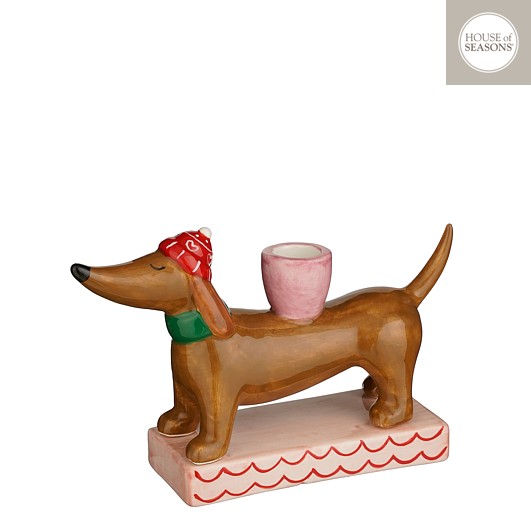 House of Seasons Kandelaar Hond met Kerstmuts - 20x5.5x13.5 cm  House of Seasons Kandelaar Hond met Kerstmuts - 20x5.5x13.5 cm