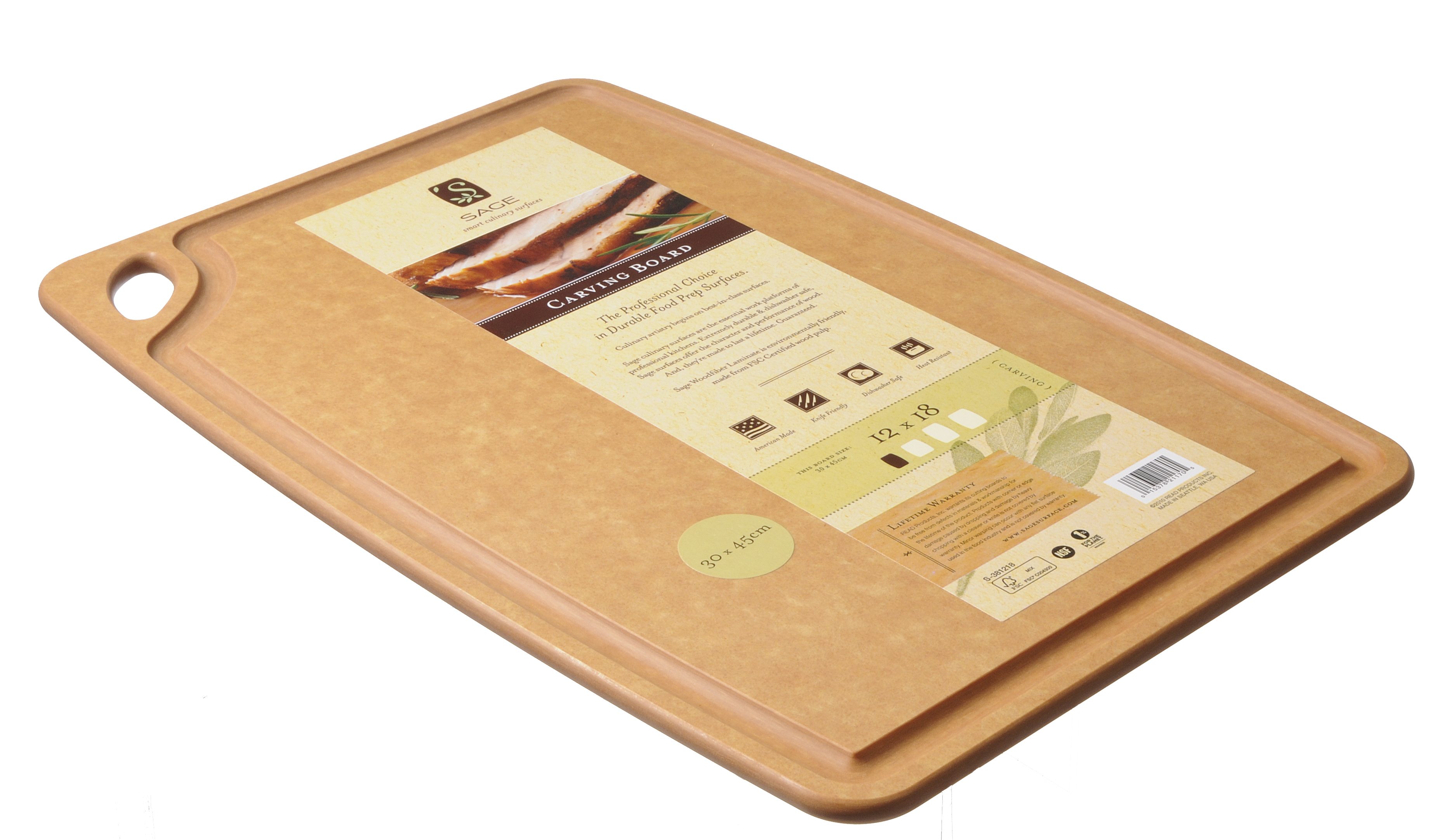 Sage Snijplank 30x45 cm Naturel met Sapgeul - Vaatwasbestendig - Houtcomposiet