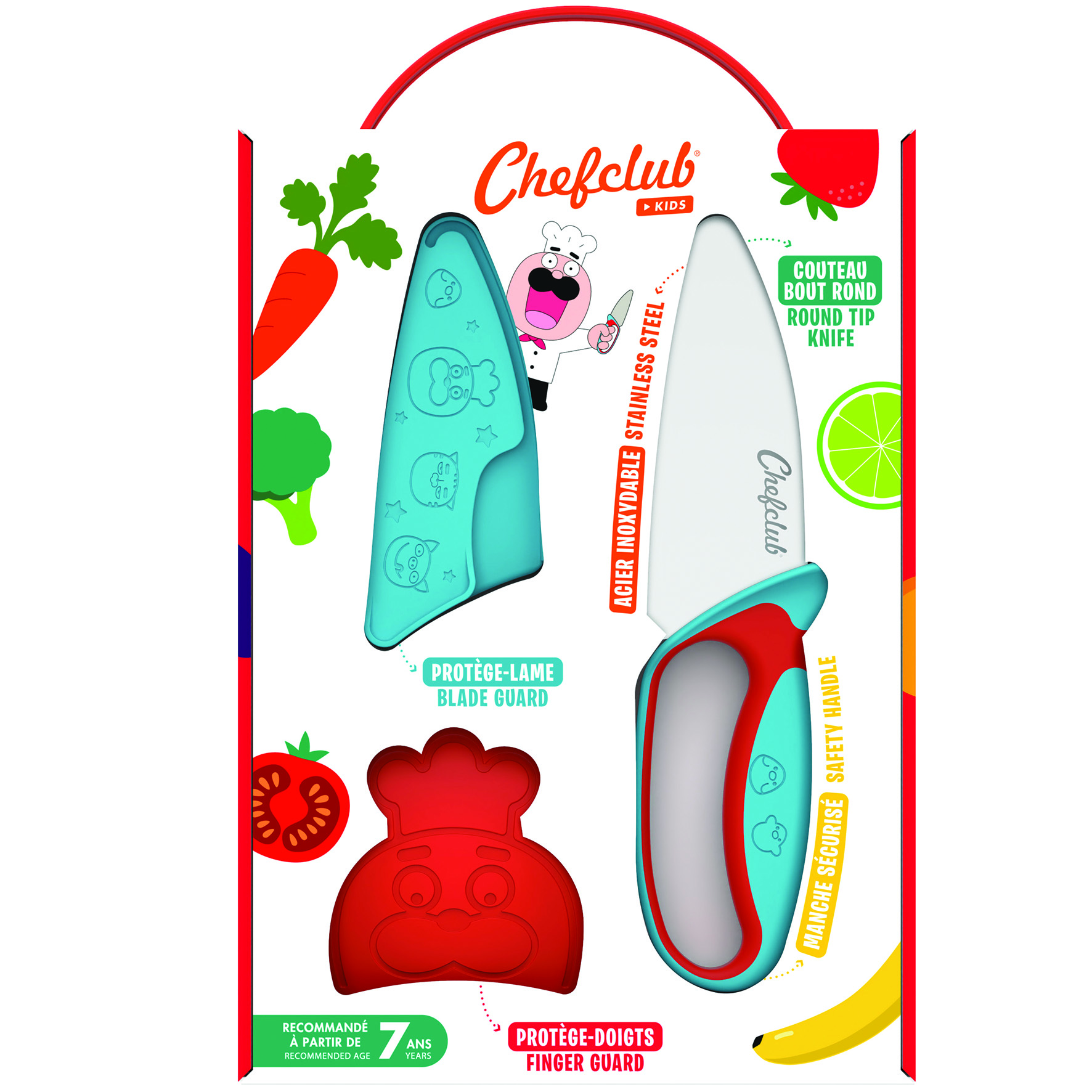 Chefclub Kindermes Blauw/Rood met Vingerbeschermer
