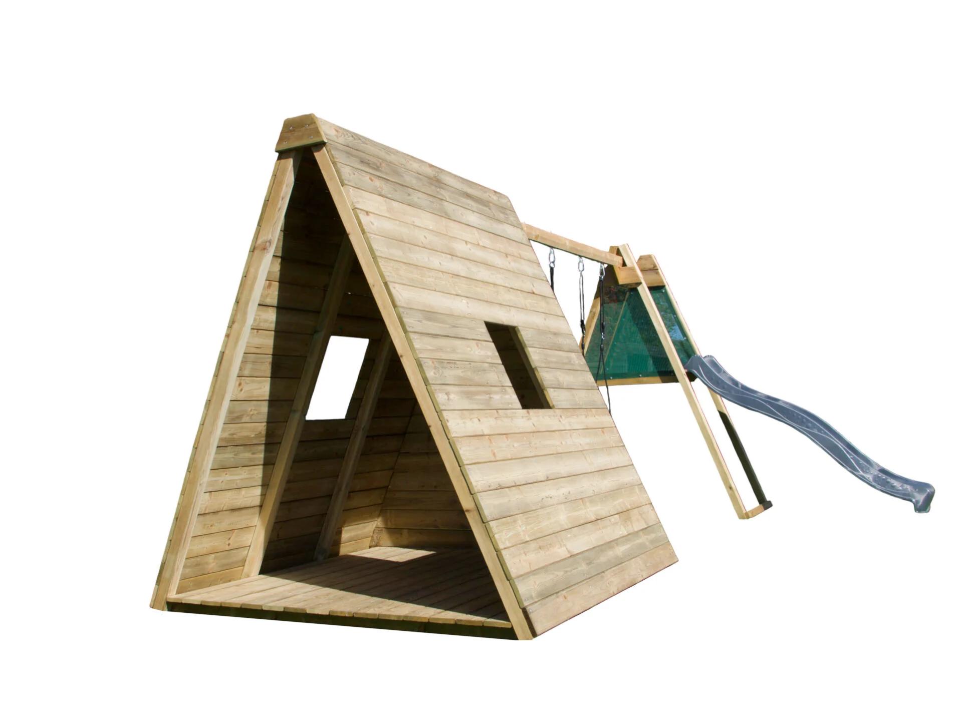 BnB Wood Totem Speelhuis met Schommel en grijze Glijbaan