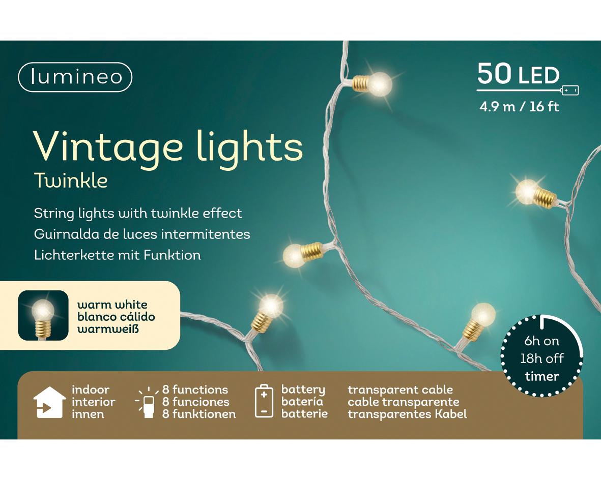 Kerstverlichting LED Vintage Twinkle 4.9m - 50 leds - Clear/Warm White - Indoor