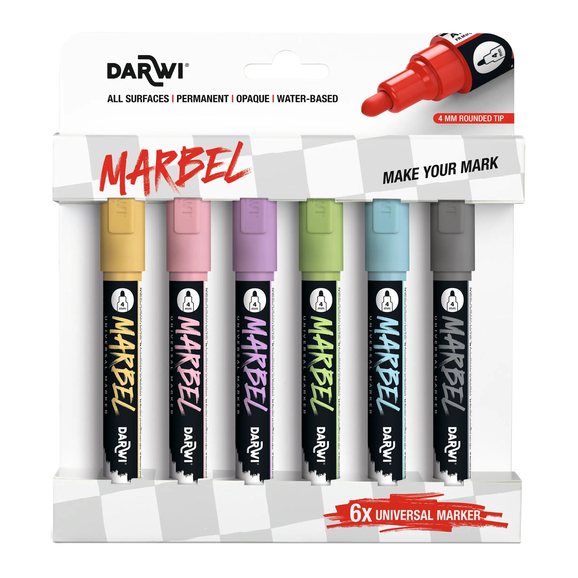 Darwi Marbel Marker 4mm Pastel Set van 6