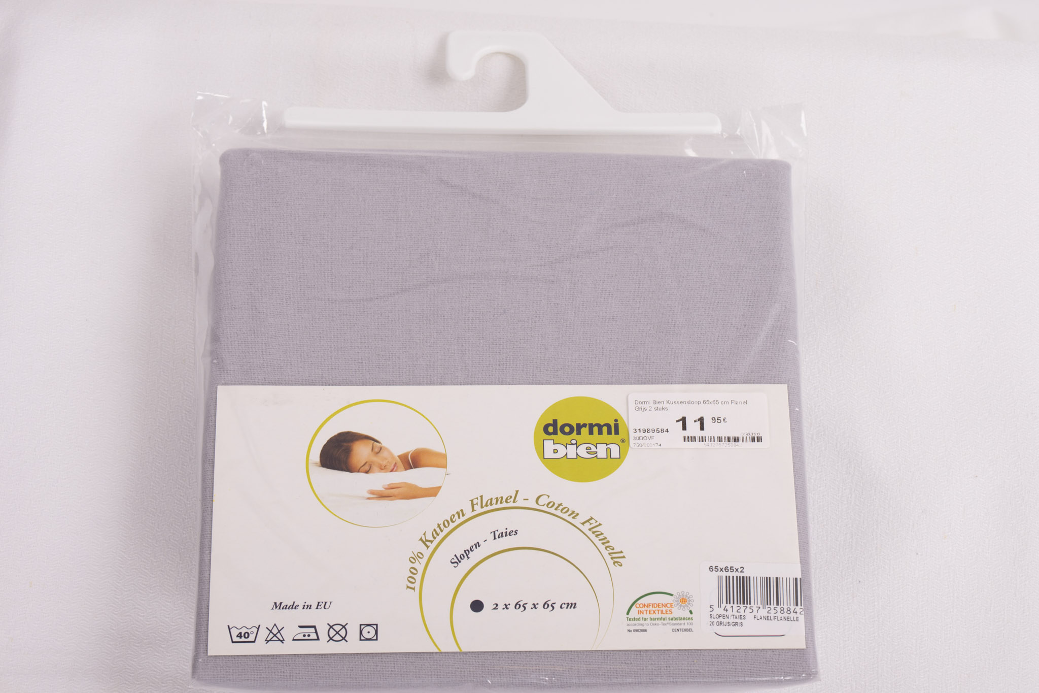 Dormi Bien Kussensloop 65x65 cm Flanel Grijs 2 stuks