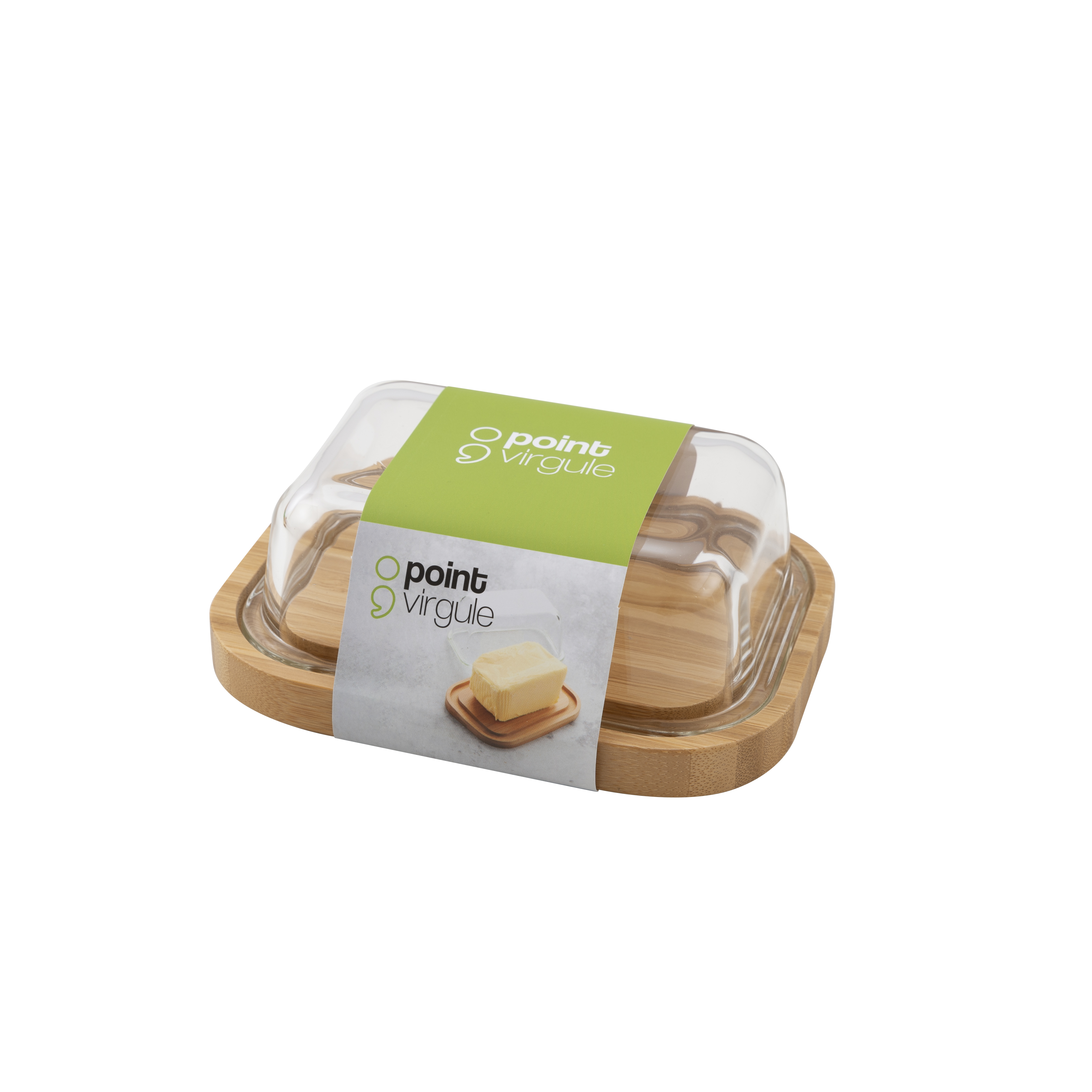 Point-Virgule Boterschaal 16x13x6 cm met Glazen Deksel - Bamboe