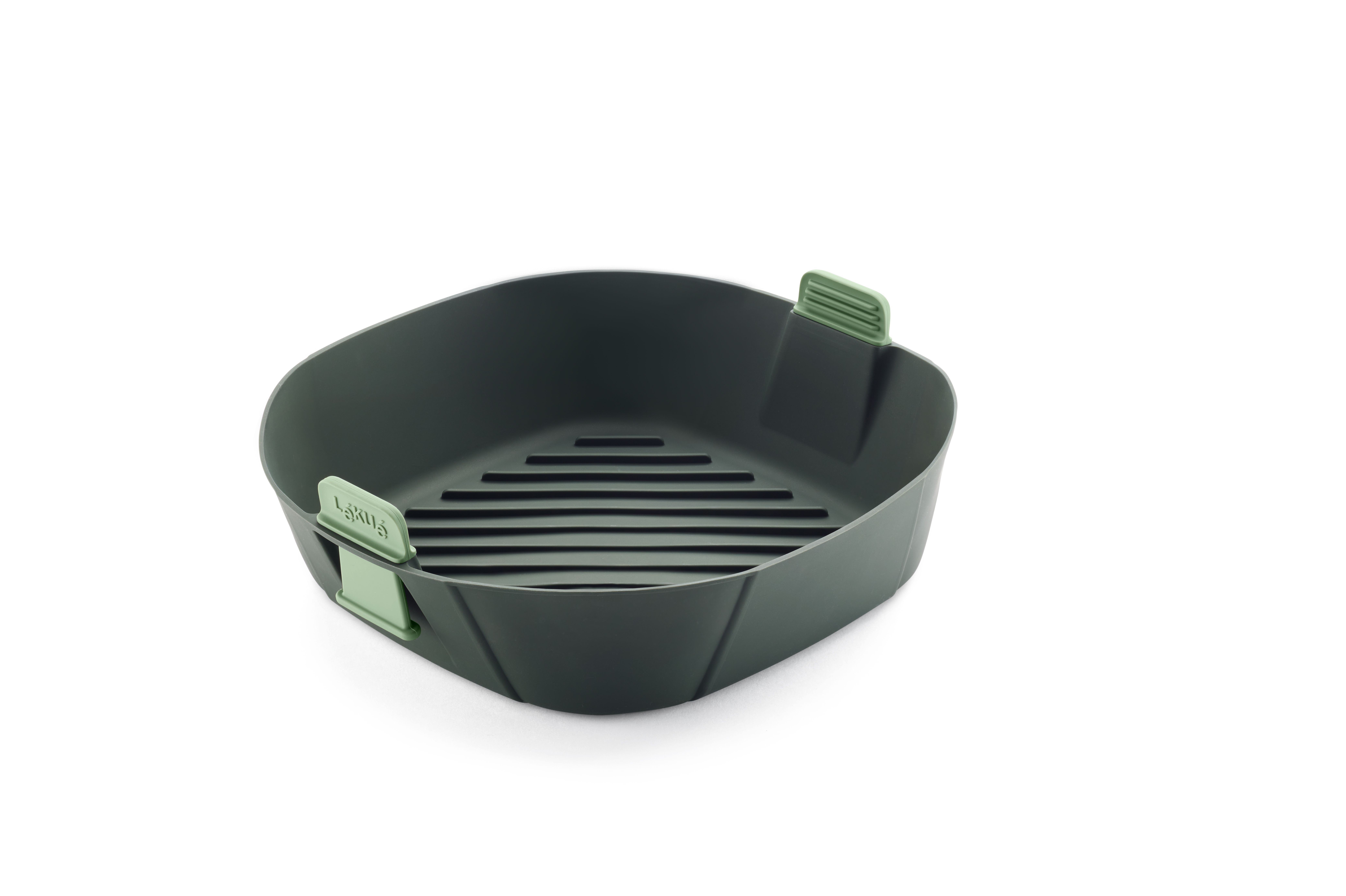 Lékué Airfryer Mandje XL 25.3x25.3x8.5 cm - Platinum Silicone - Uitschuifbare Handgrepen