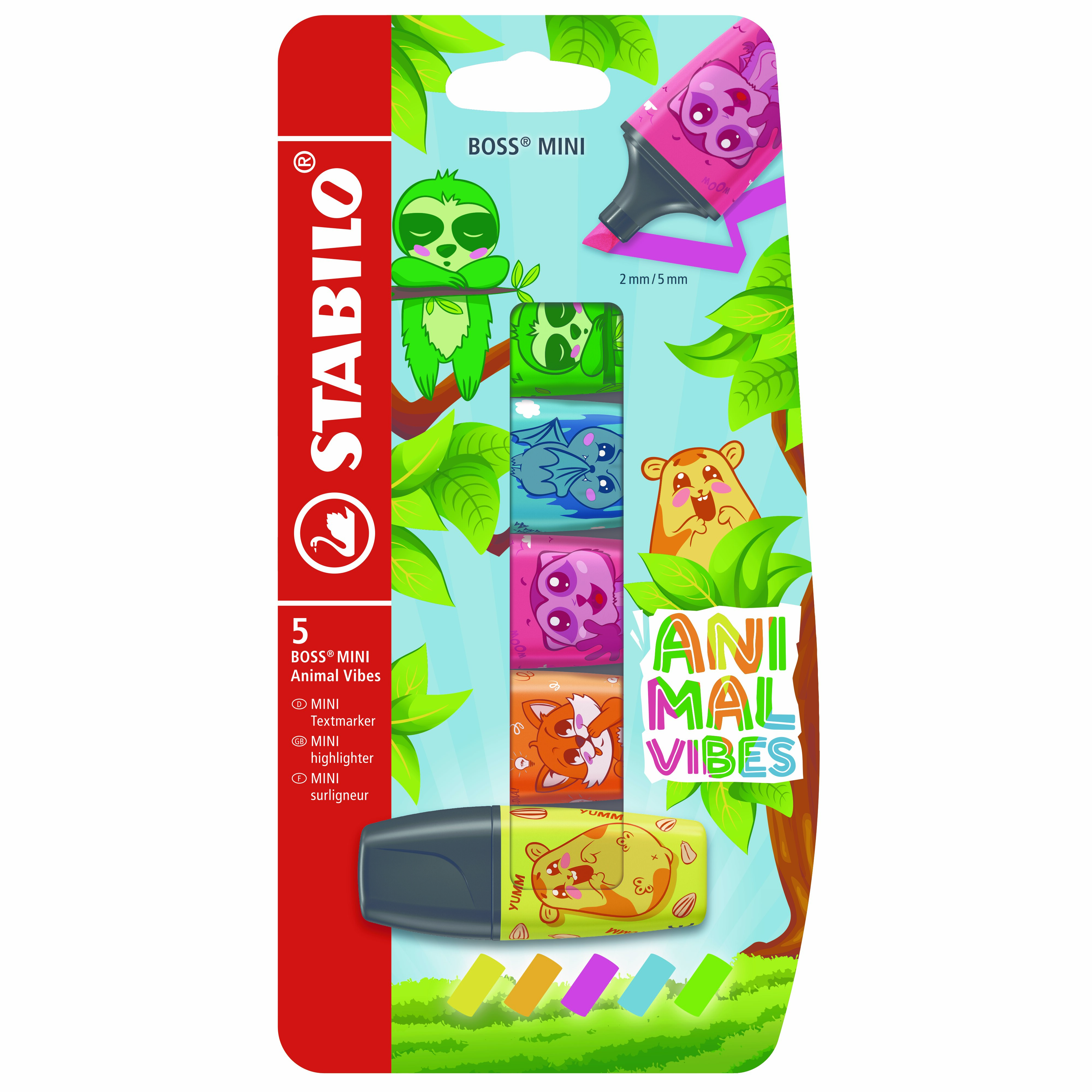 STABILO BOSS Markeerstift Mini Animal Vibes 5 stuks - Blister