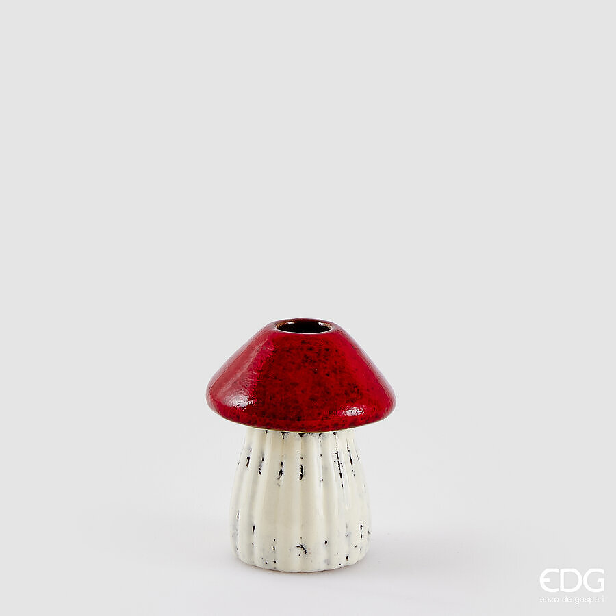 EDG Kaarshouder Paddenstoel Wit/Rood 8x10 cm - Keramiek - voor 1 Kaars