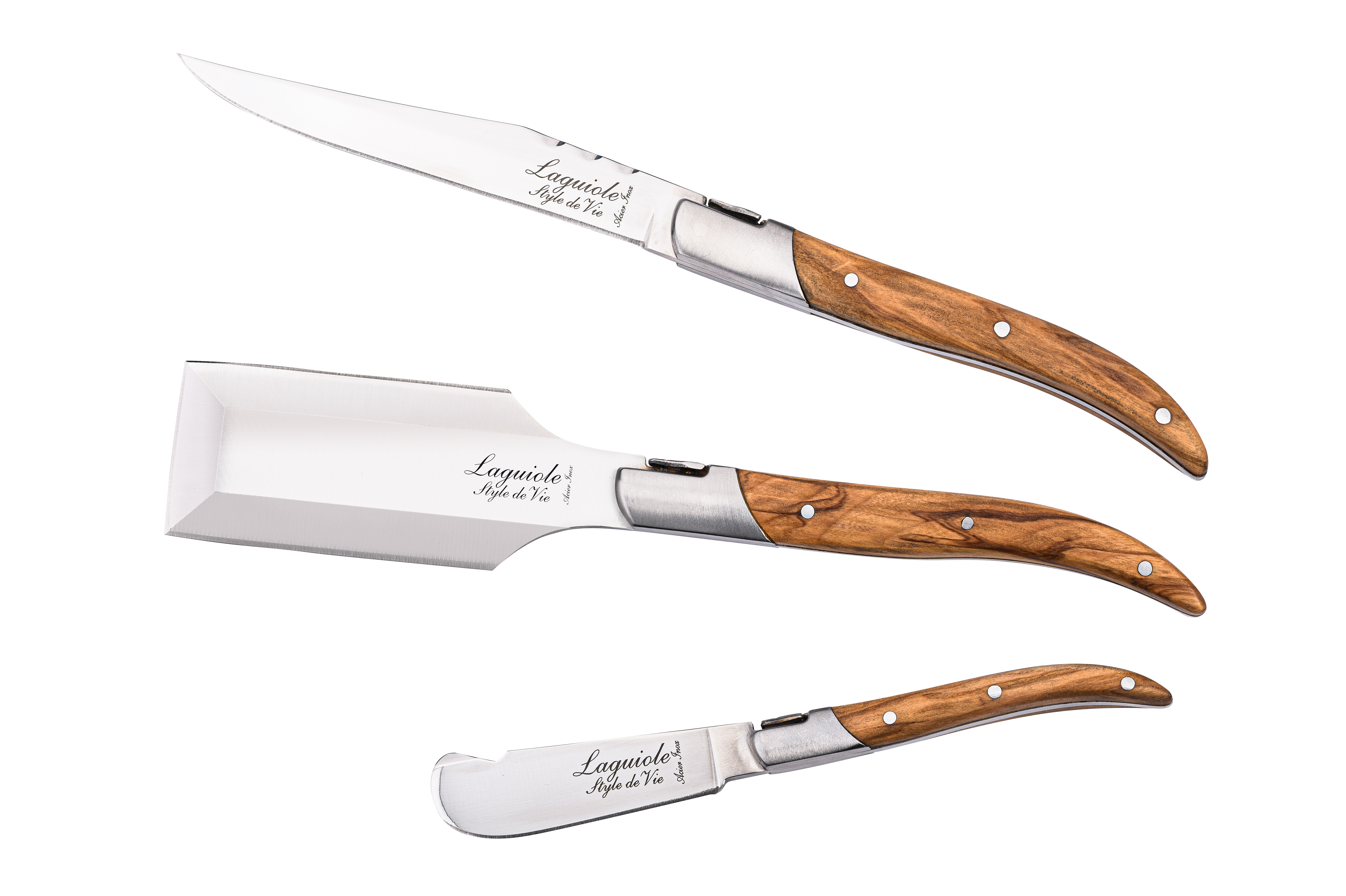 Laguiole Messenset voor Charcuterie Luxury Line 3-delig - Olijfhout