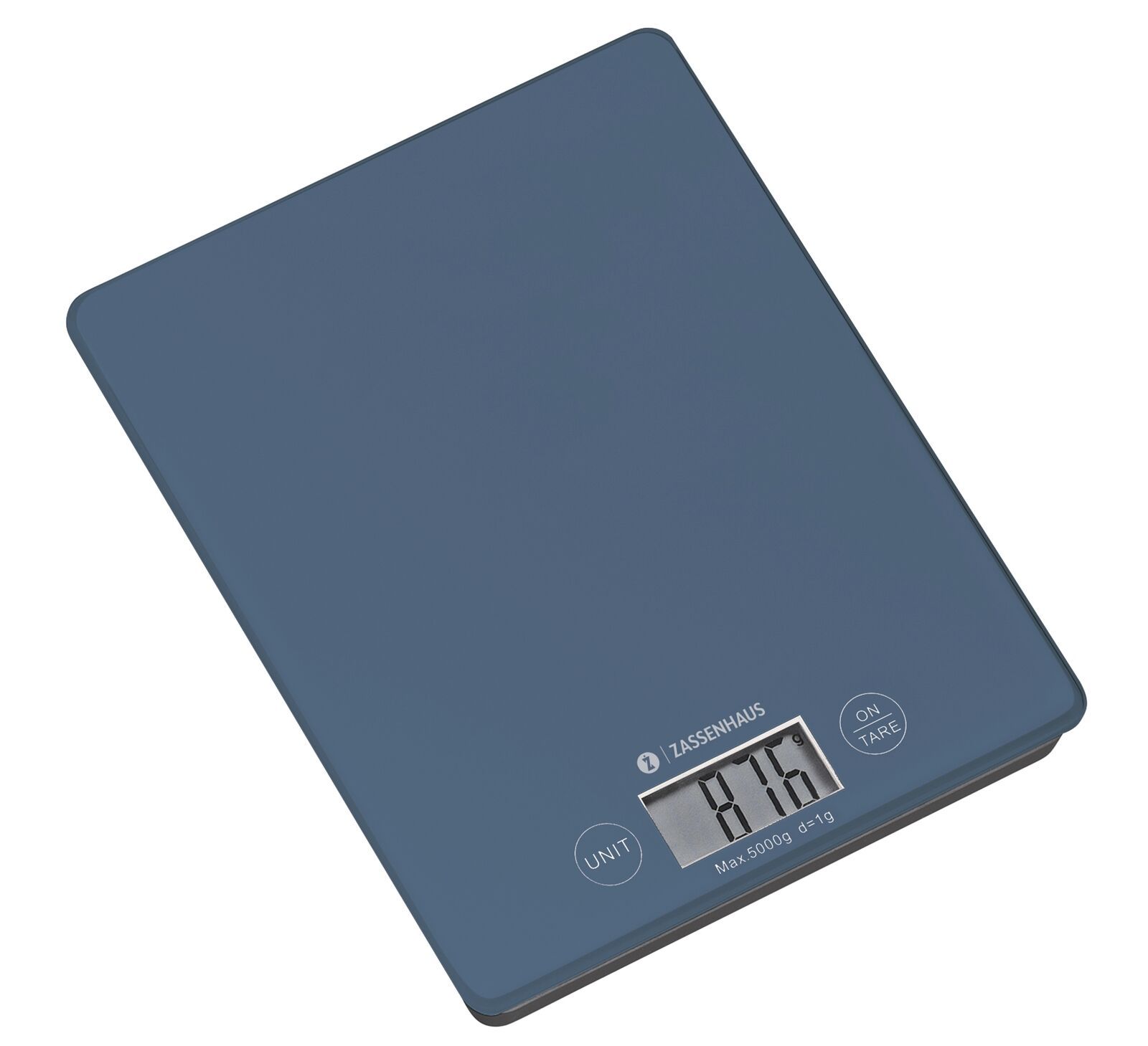 Zassenhaus Keukenweegschaal Balance Deep Sea 16x21 cm - Digitaal - Glas - tot 5kg - op 1g - met LCD-scherm