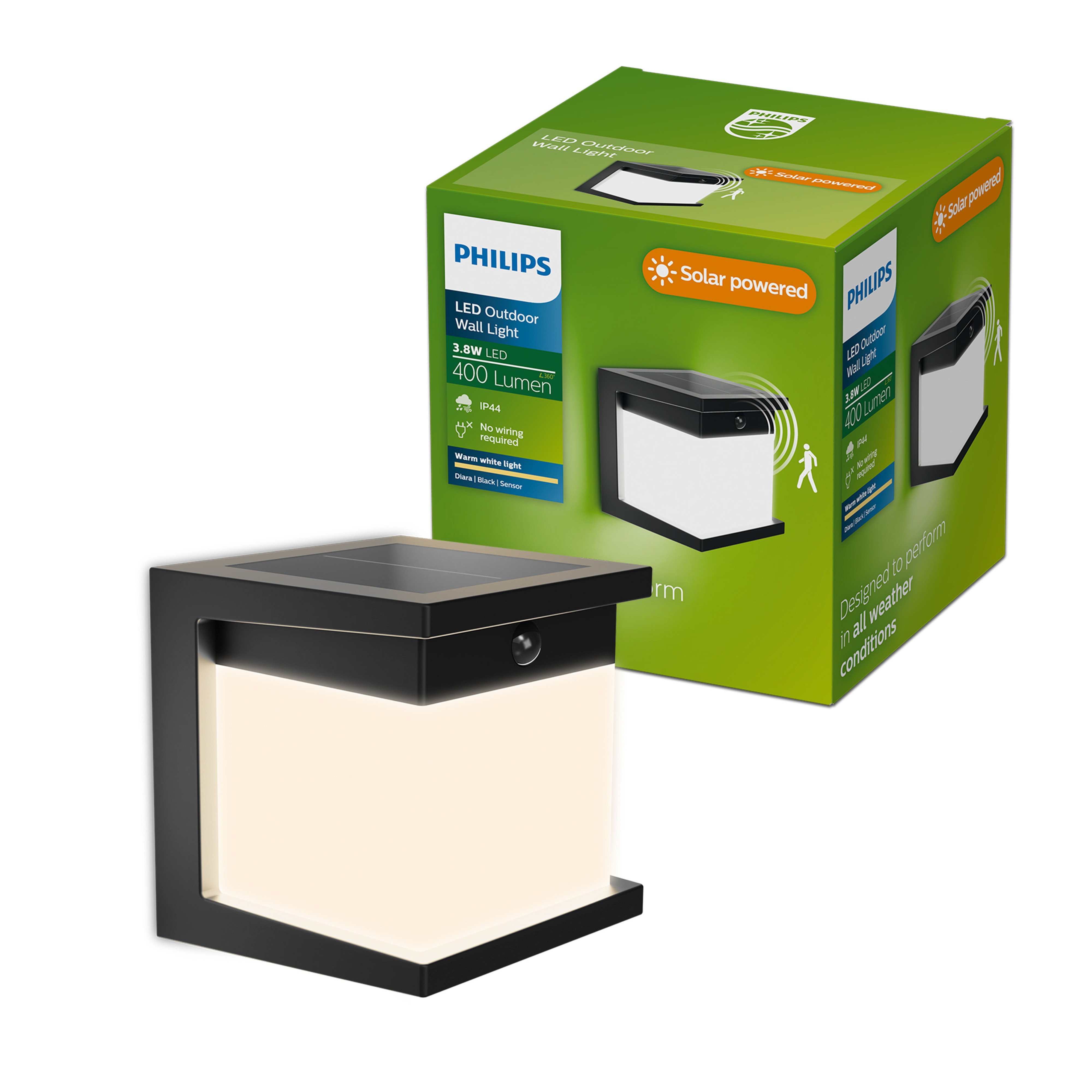 Philips Diara Wandlicht Outdoor Zwart 3.8W 400lm 2700K