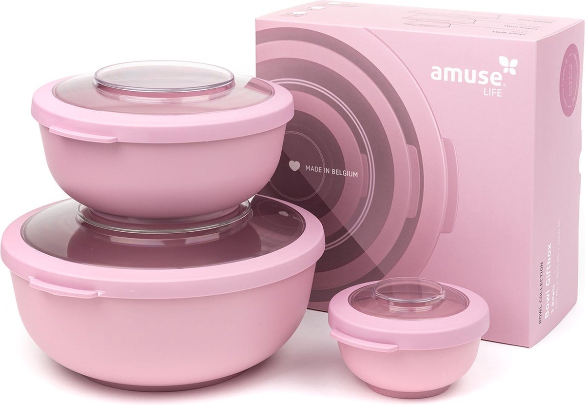 Amuse Bowl met Deksel Set van 3 stuks 0.2 l-1 l-2 l - Roze
