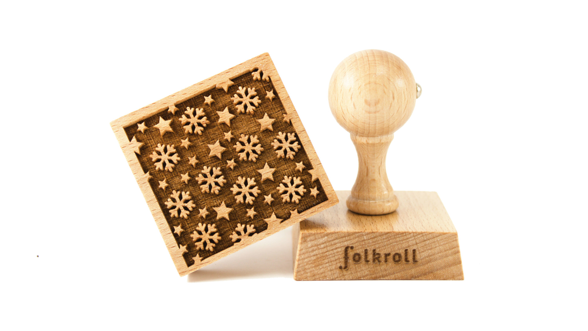 Folkroll Stempel Sneeuwvlokken & Sterren - Hout