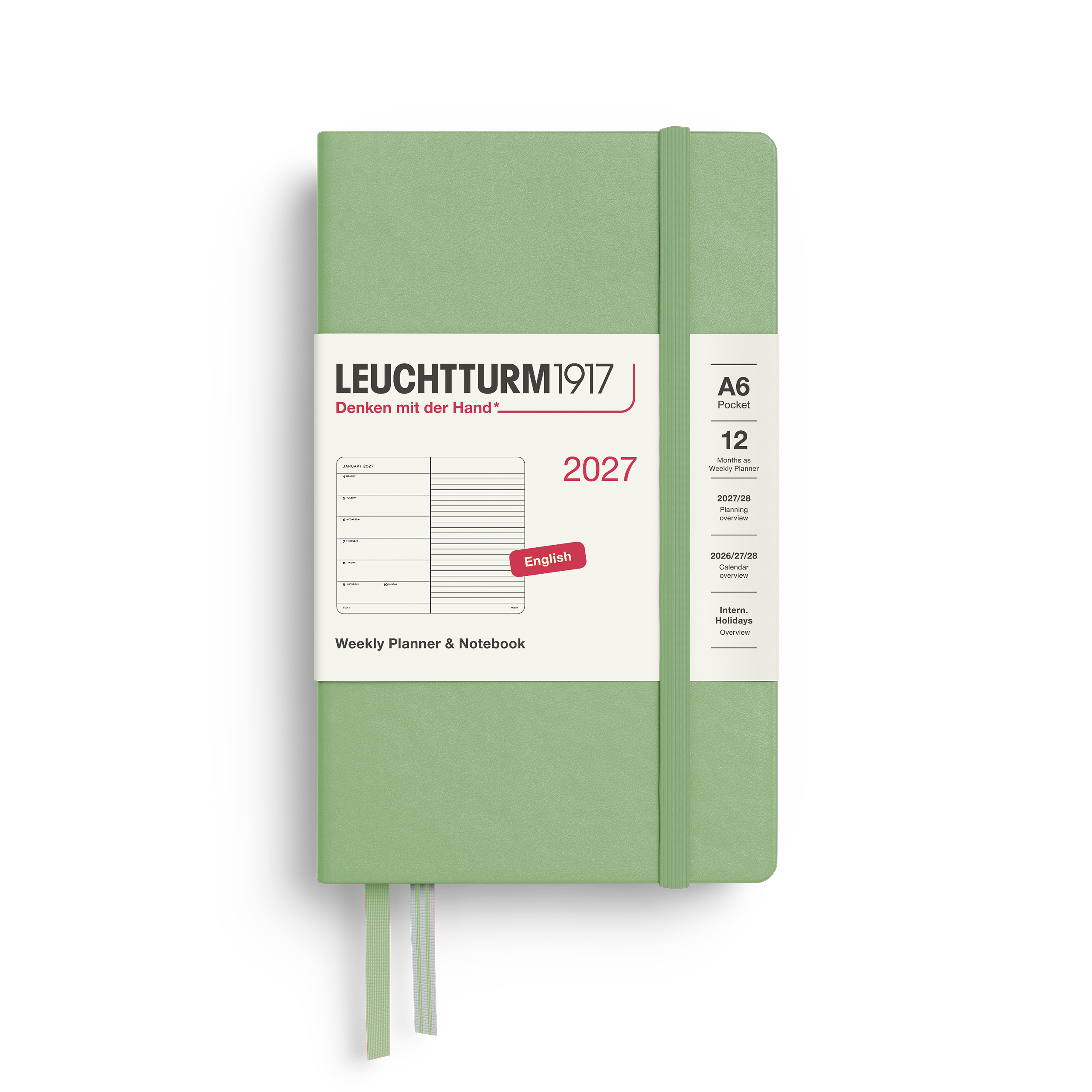 Leuchtturm1917 Agenda 2027 Weekly Planner & Notebook Pocket A6 1dag/pag+Notes Hardcover Sage