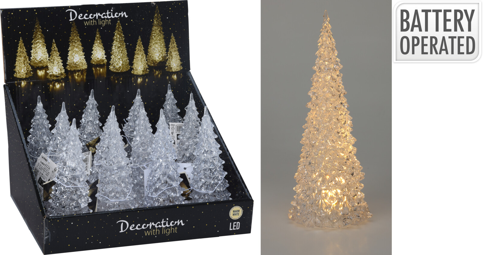 Kerstboom LED Acryl 7x17 cm - Warm Wit - op Batterijen (incl.)