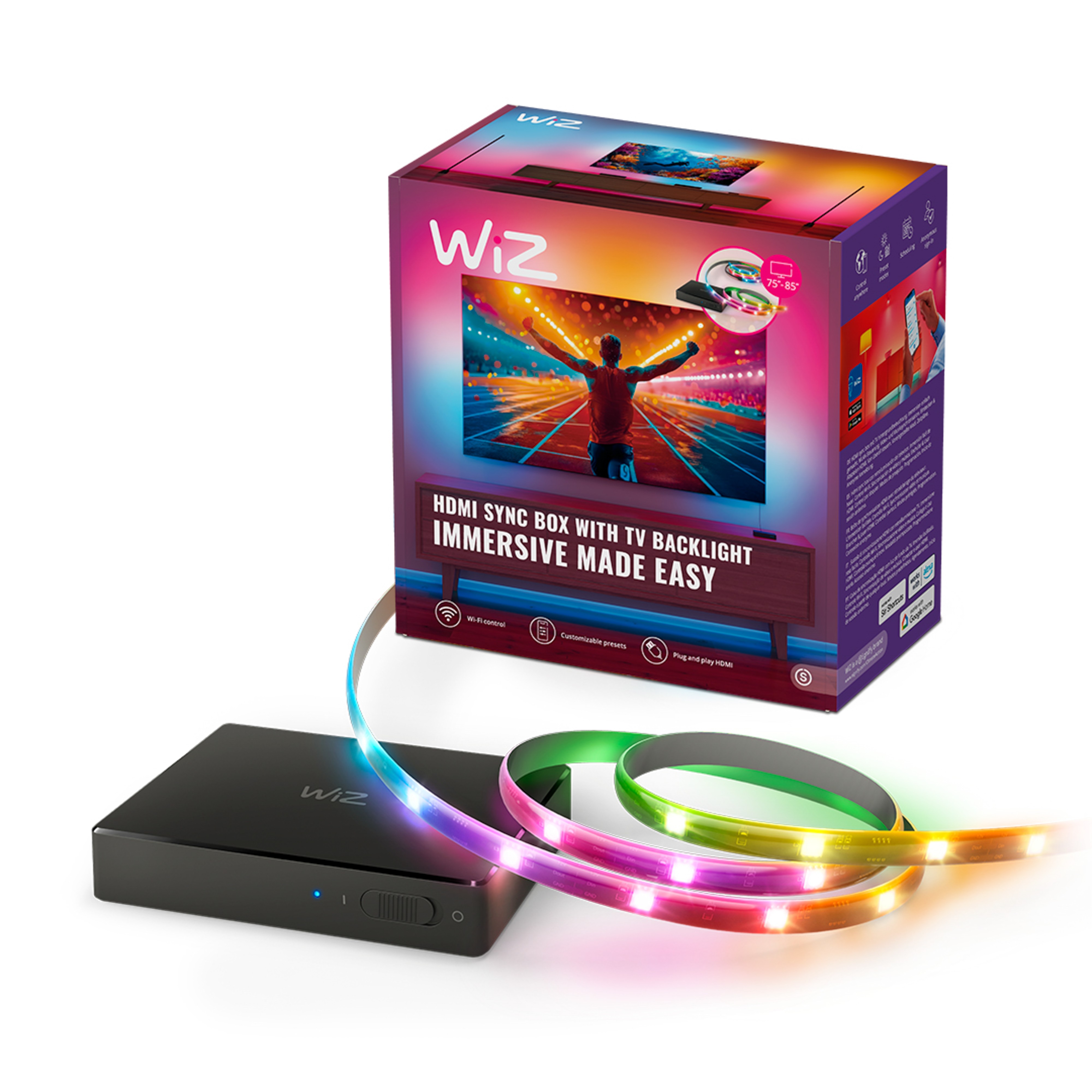 Wiz Sync Box Starterkit met TV Verlichting voor TV van 75" tot 85" RGBIC