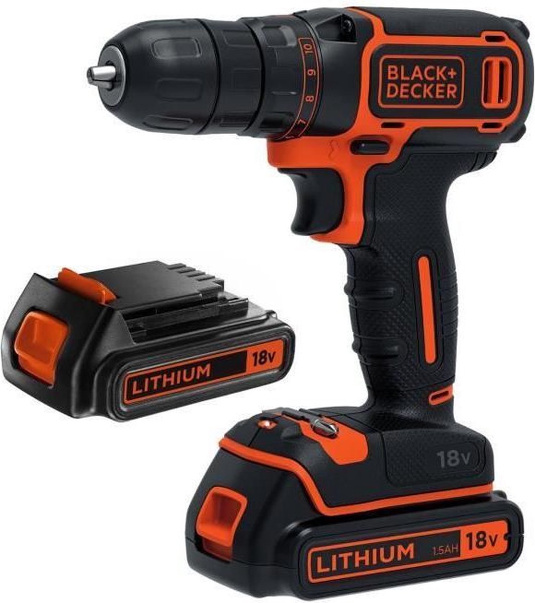 Black+Decker Schroefboormachine 18 V. Li-Ion met 2 Accu's + 120 Acc. + Koffer