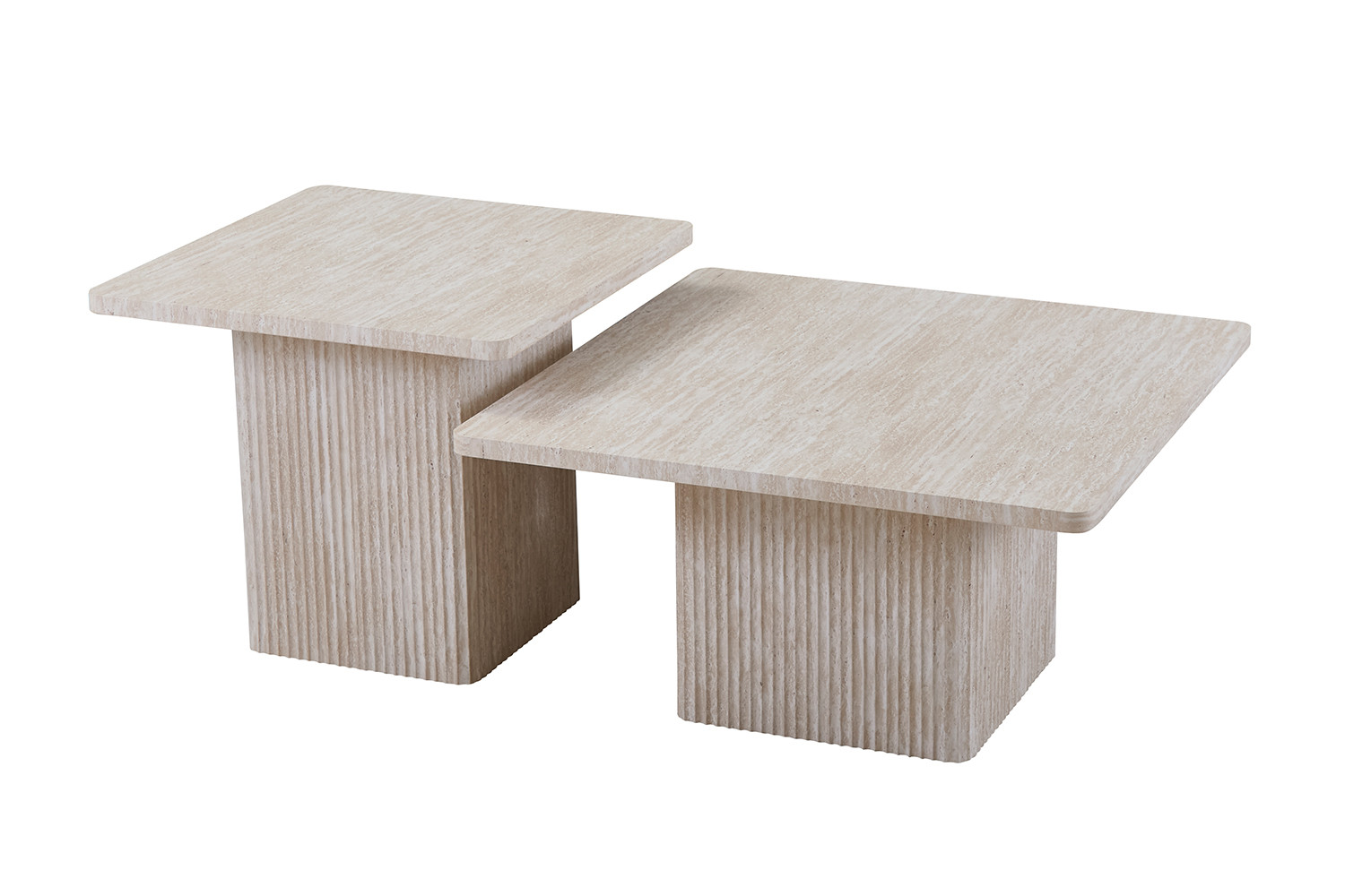 Salontafel Bobby Set 2-delig Travertin Beige 52x60x60 cm + 42x80x80 cm
