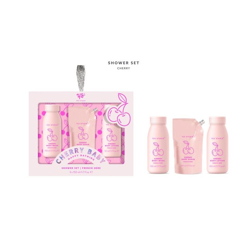 Yes Studio Doucheset Cherry Baby Happy Bathing 3x 150ml - Douchegel/Scrub/Bodylotion Yes Studio Doucheset Cherry Baby Happy Bathing 3x 150ml - Douchegel/Scrub/Bodylotion