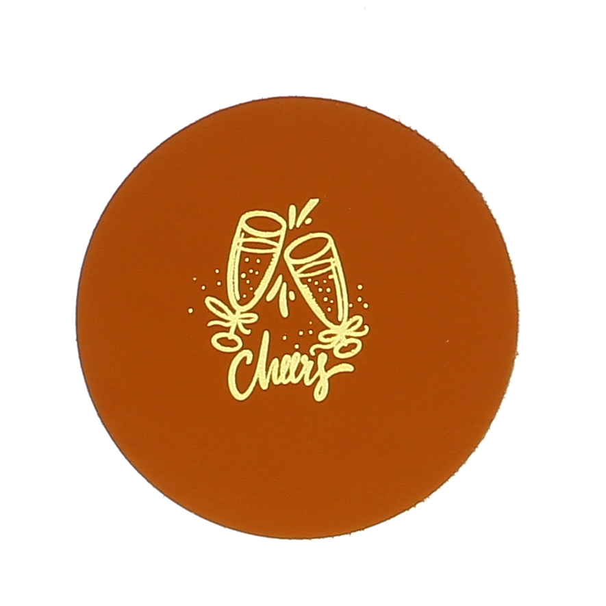 Enjoy Your Drink Glasonderzetter Leder Rond - Cognac/Gold Cheers Enjoy Your Drink Glasonderzetter Leder Rond - Cognac/Gold Cheers