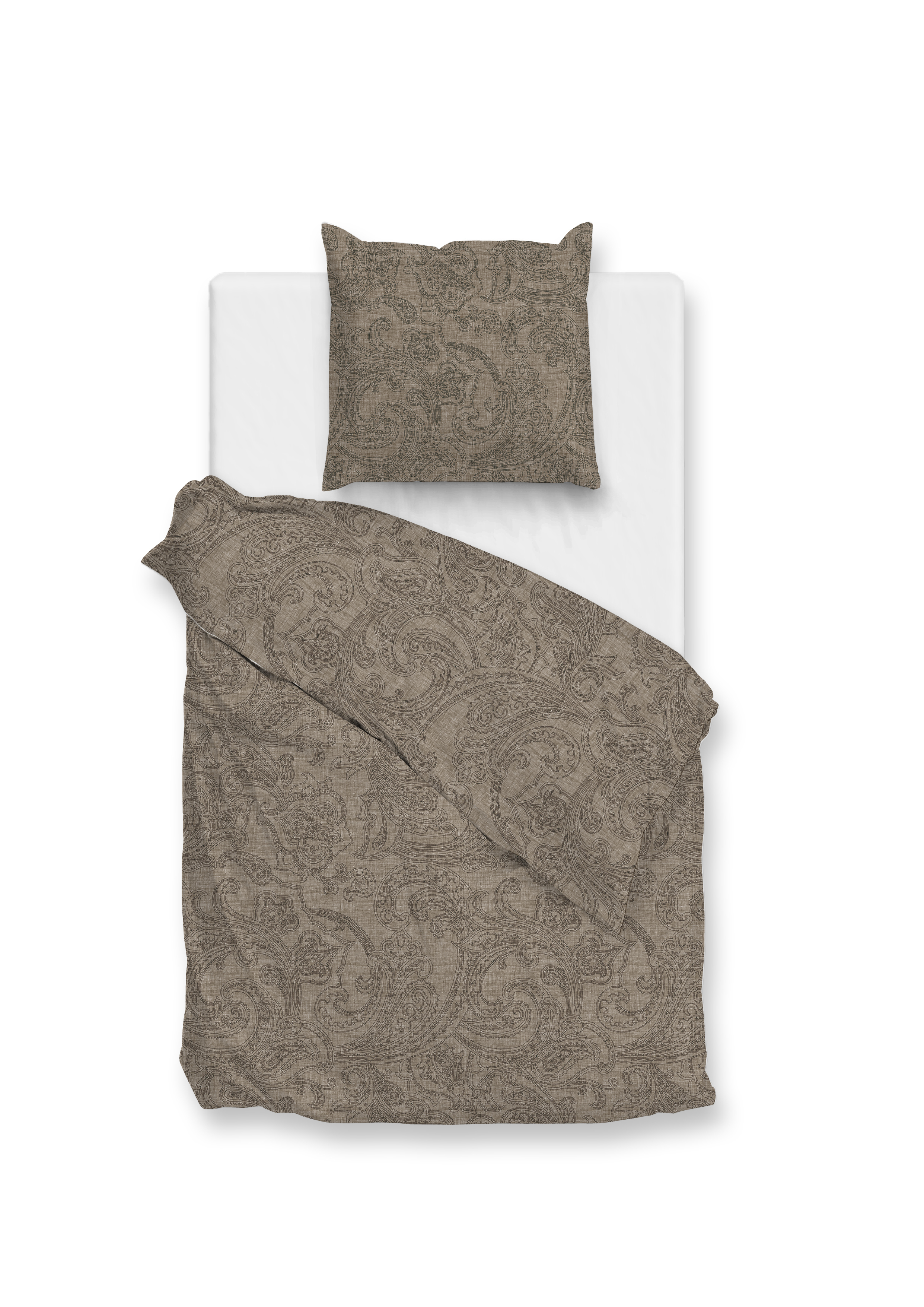 Zo!Home Dekbedovertrek Paisley di Lino 140x220 cm - Katoen - Palm Taupe