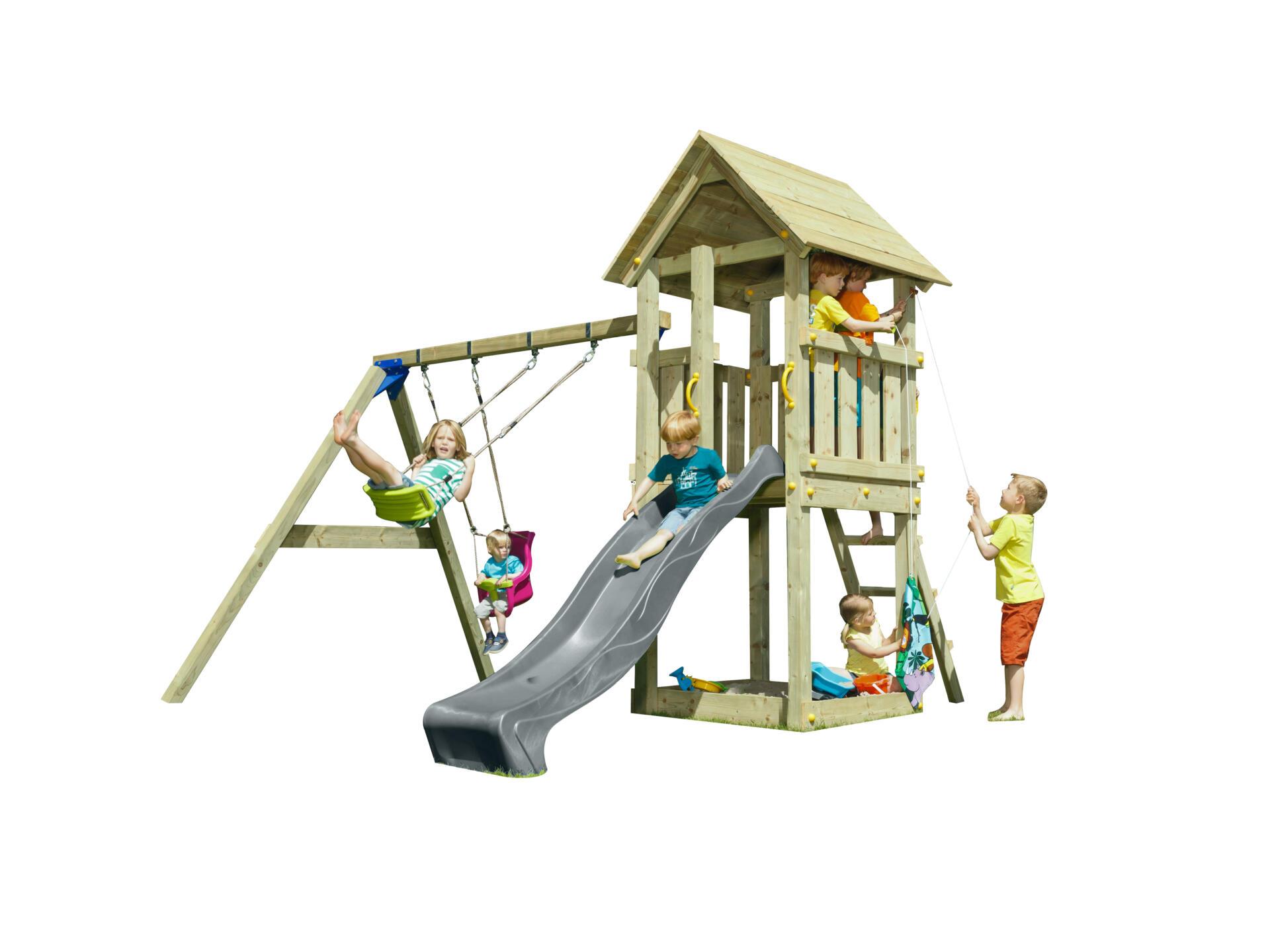 Blue Rabbit Kiosk Speeltoren met Grijze Glijbaan
