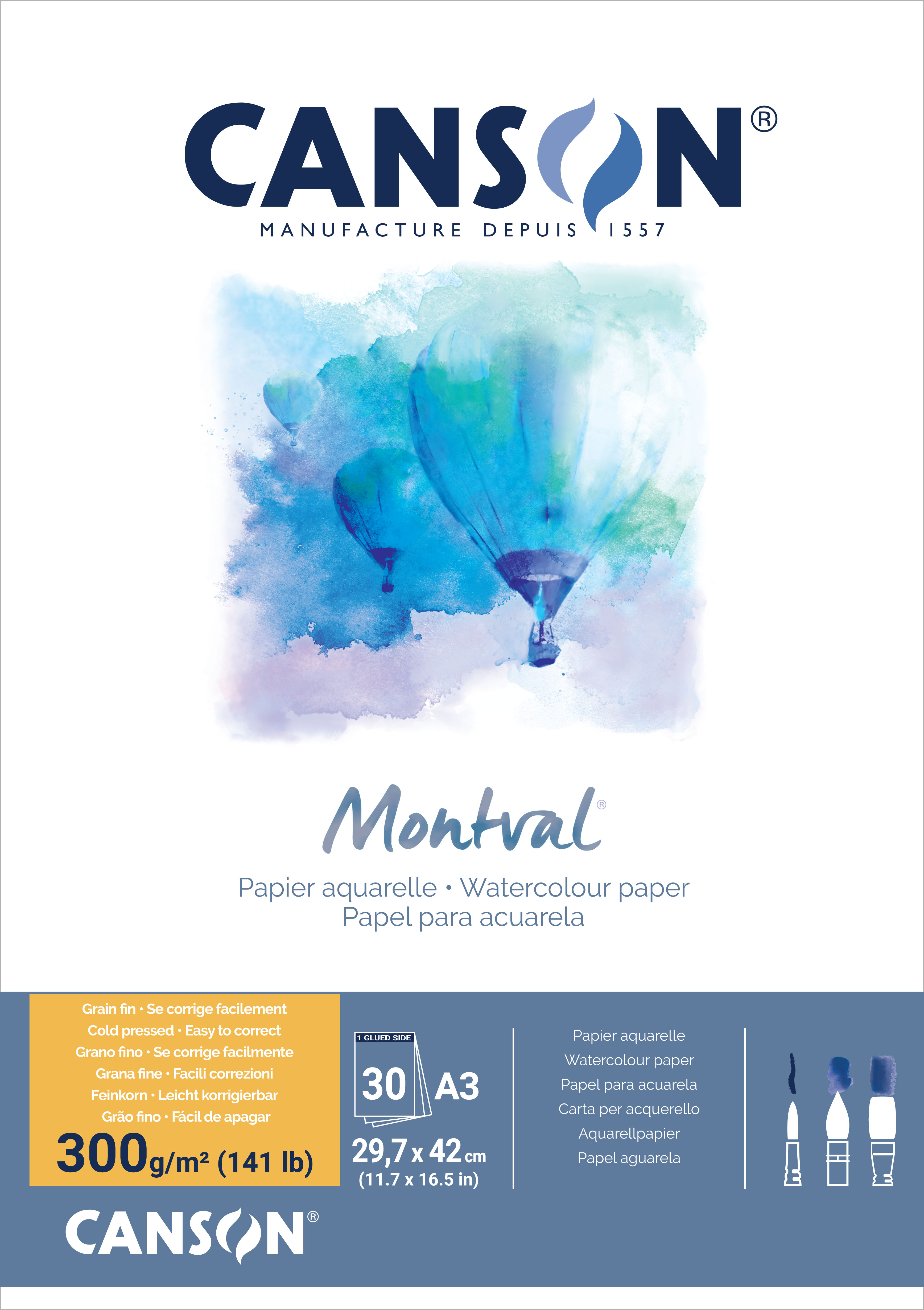 Canson Aquarelblok Montval A3 Wit 30 vel 300g Fijne Korrel