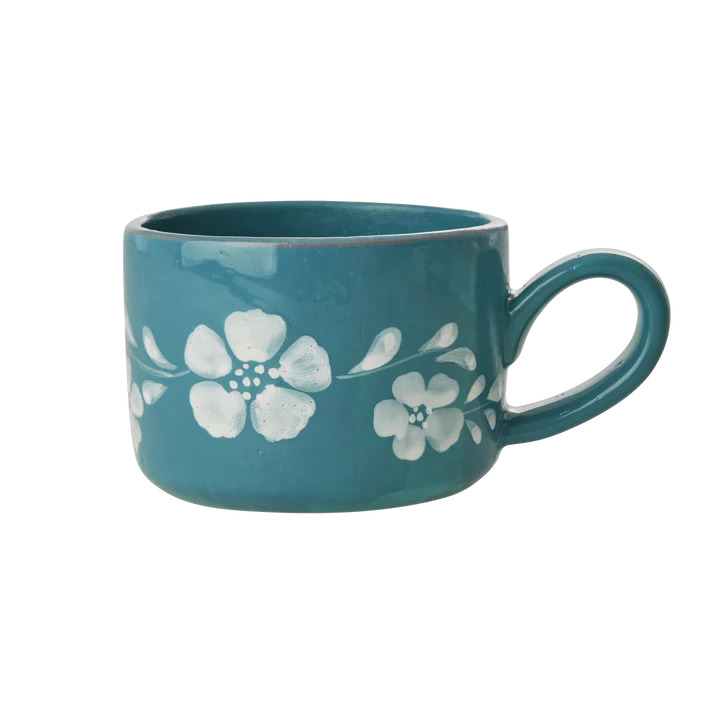 Rice Cappuccino Cup White Flower Vine 200ml - Keramiek - 9x6.5 cm