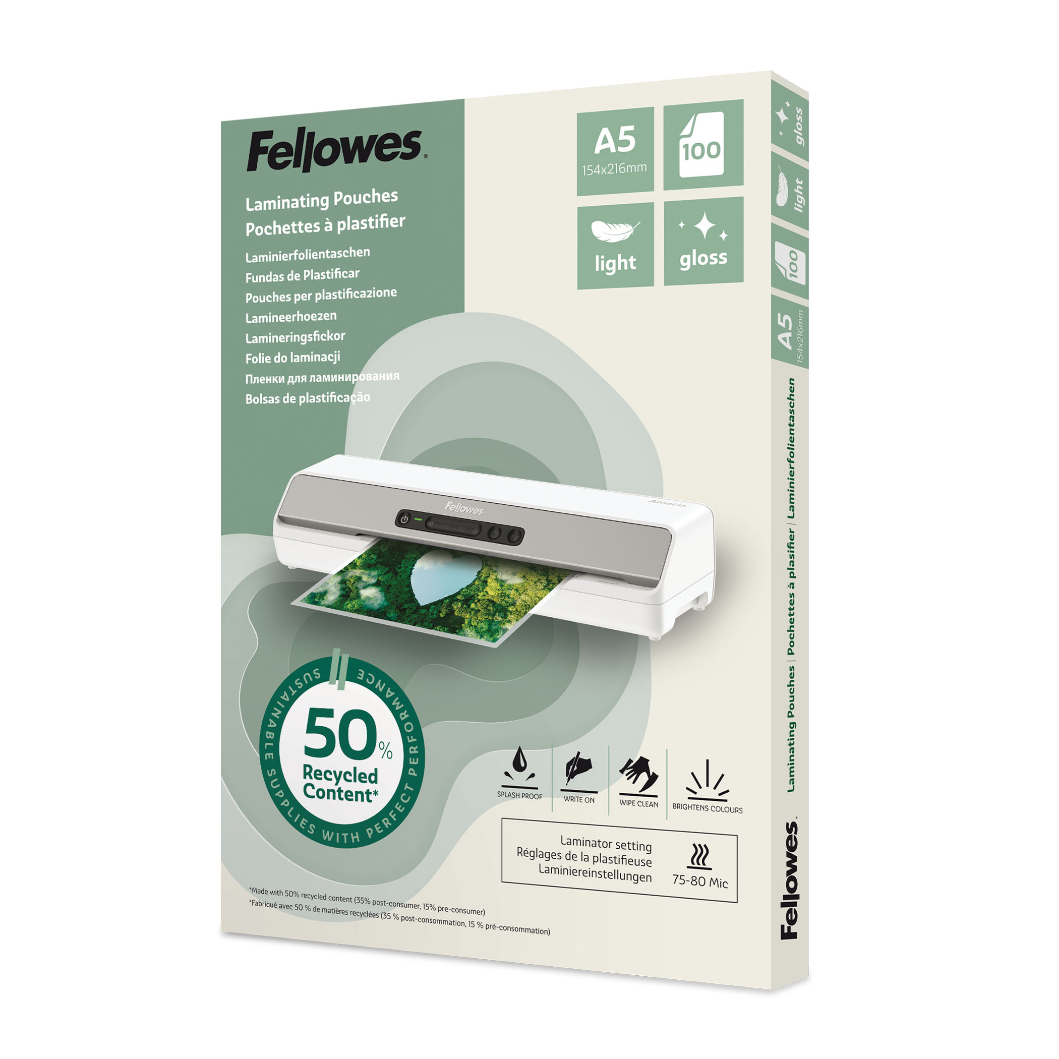Fellowes Lamineerhoes A5 Light Recycled Content Gloss 100 stuks