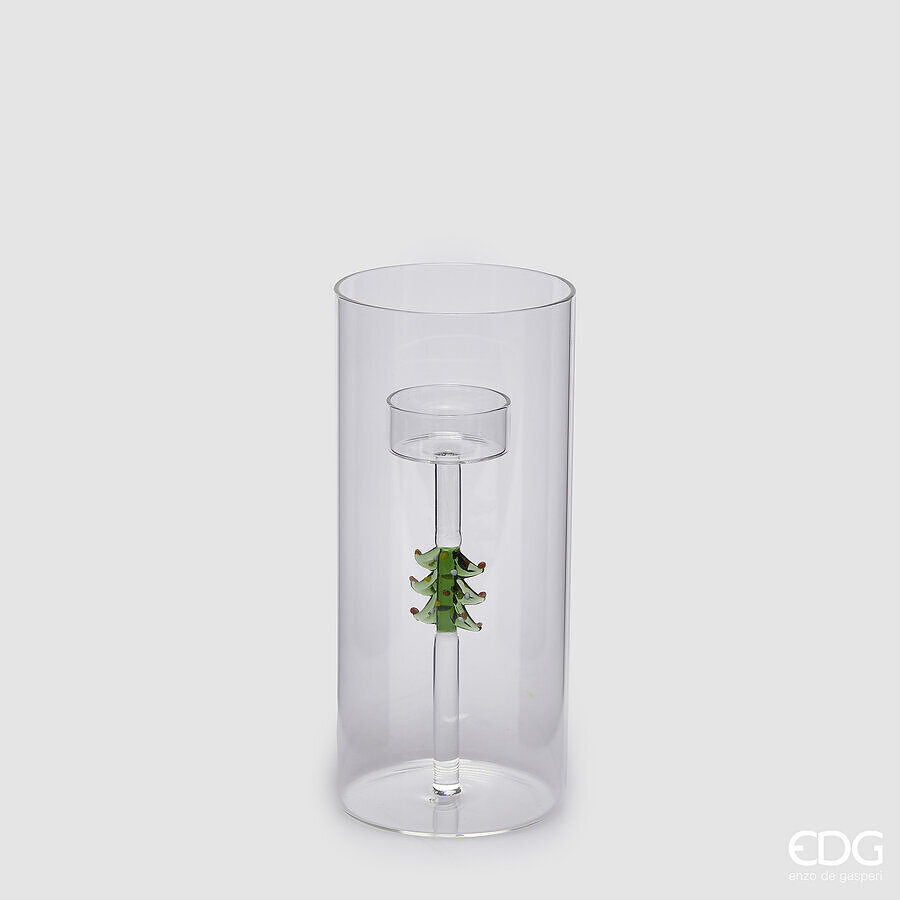 EDG Kandelaar Pino 9x20 cm - Glas - met Kerstboompje