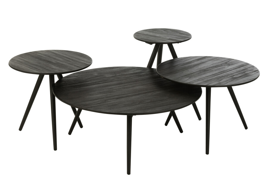 J-Line Salontafel Rond Set 4-delig Teak Zwart