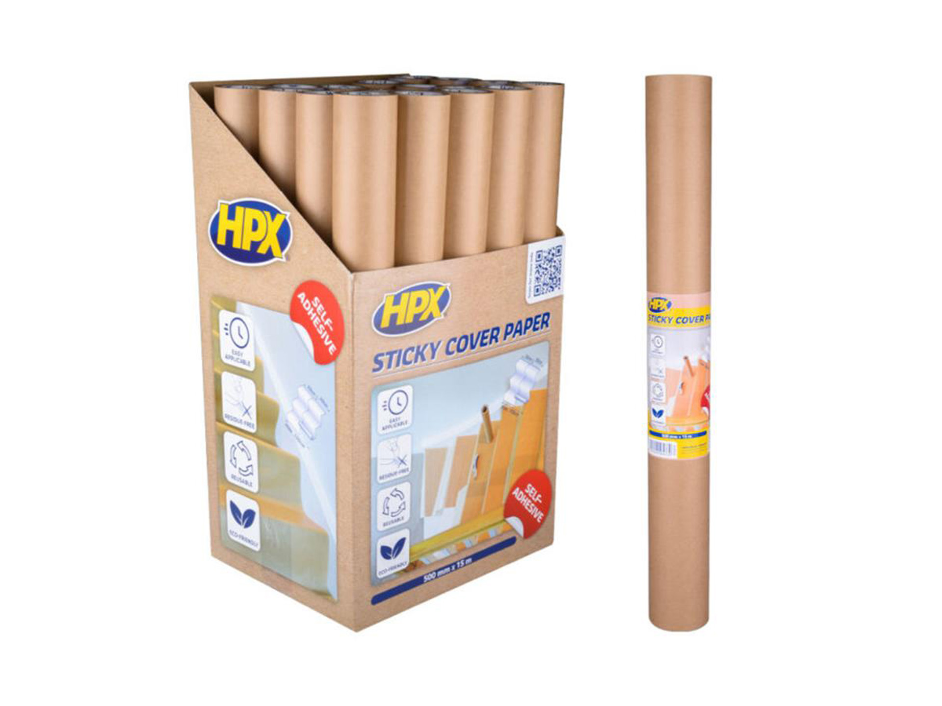 HPX Zelklevend Afdekpapier 50 cm x 15 m Ideaal om Trappen af te Kleven
